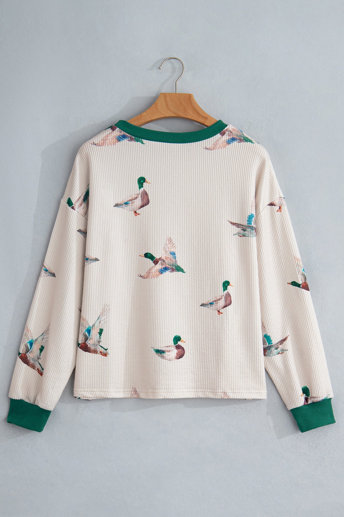 Beige Mallard Duck Print Plus Size Twisted Ribbed Top