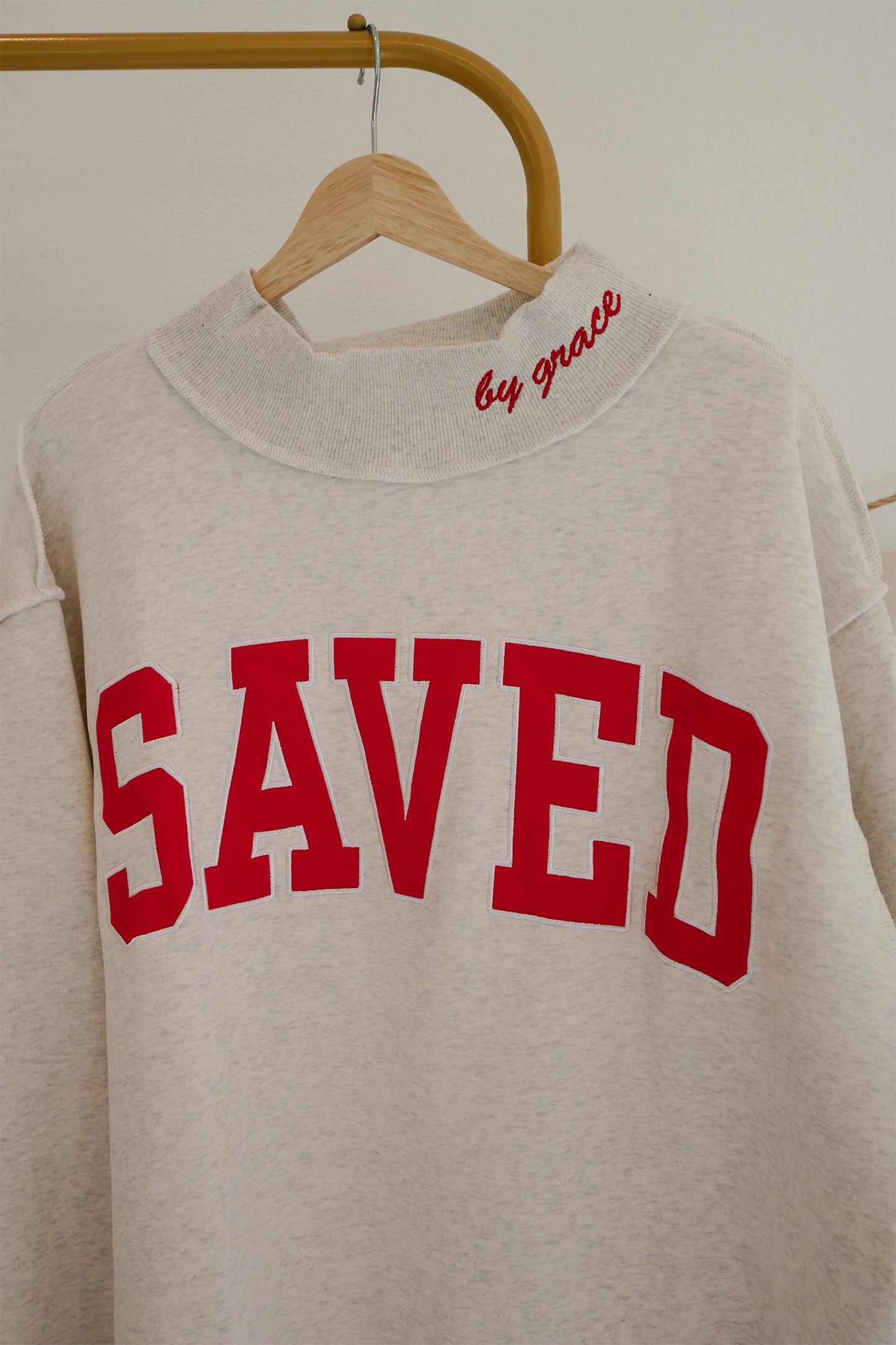 Saved By Grace Embroidered Detail Mock Neck Sweatshirt