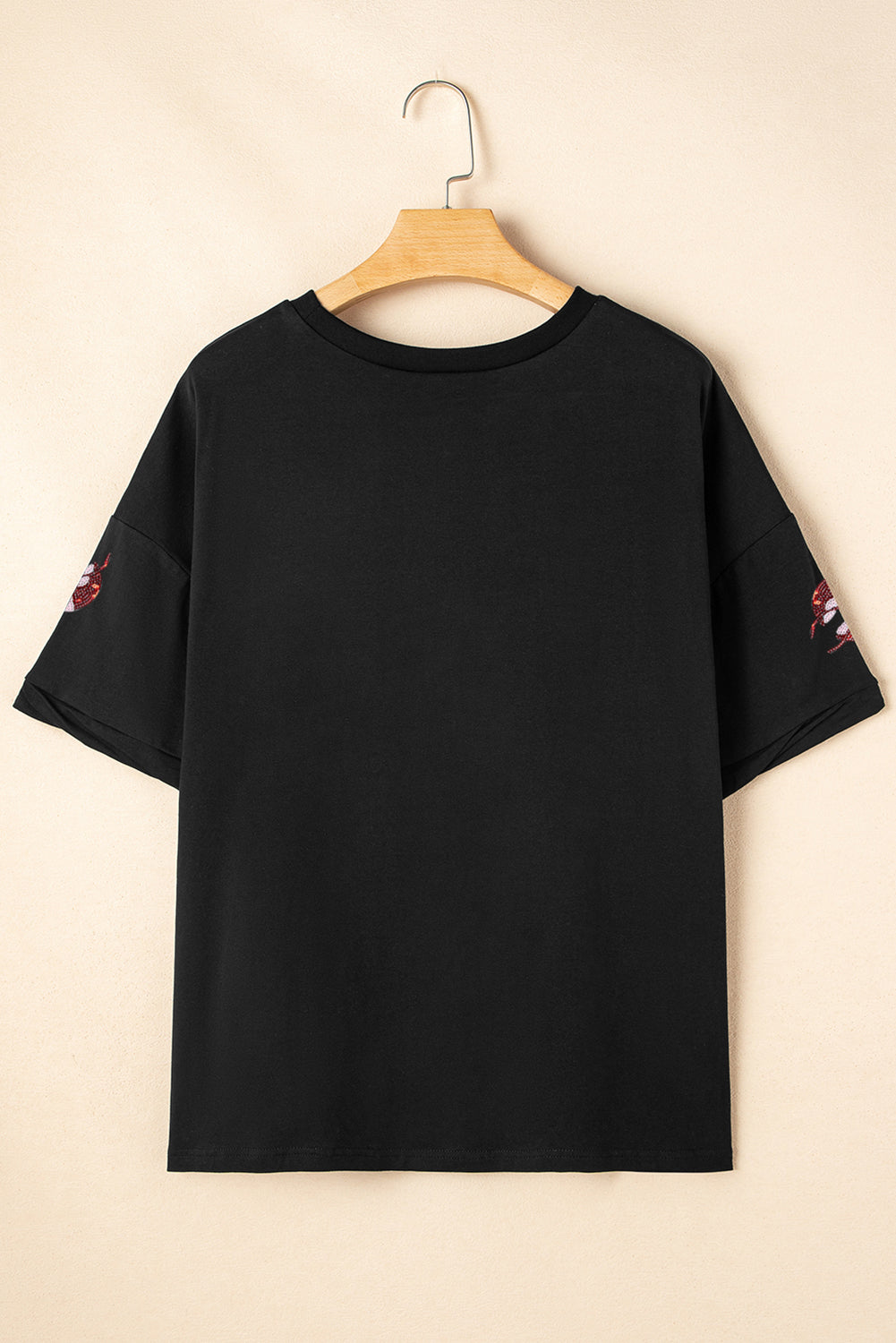 Black Sequin Crawfish Graphic Drop Sleeve High Low Tee