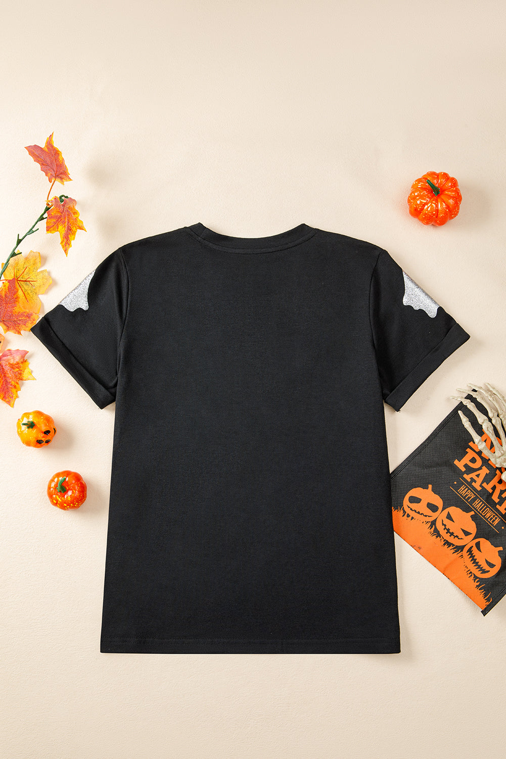Glitter Ghost Pattern Crew Neck Halloween T Shirt