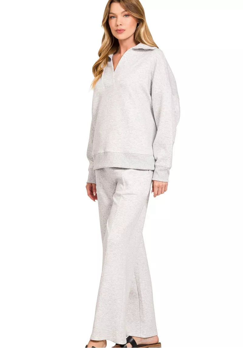Zenana Scuba Collared Pullover and Pants Set