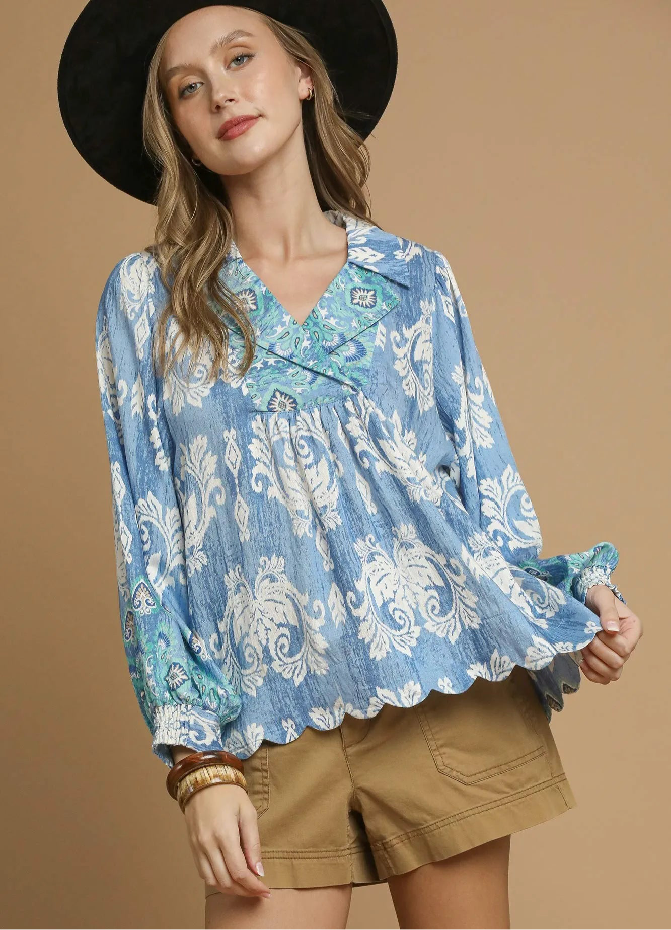 Umgee Printed Long Sleeve Blouse