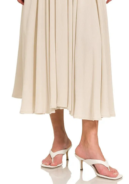 Zenana Woven Crinkle Gauze Crop Tee and Skirt Set