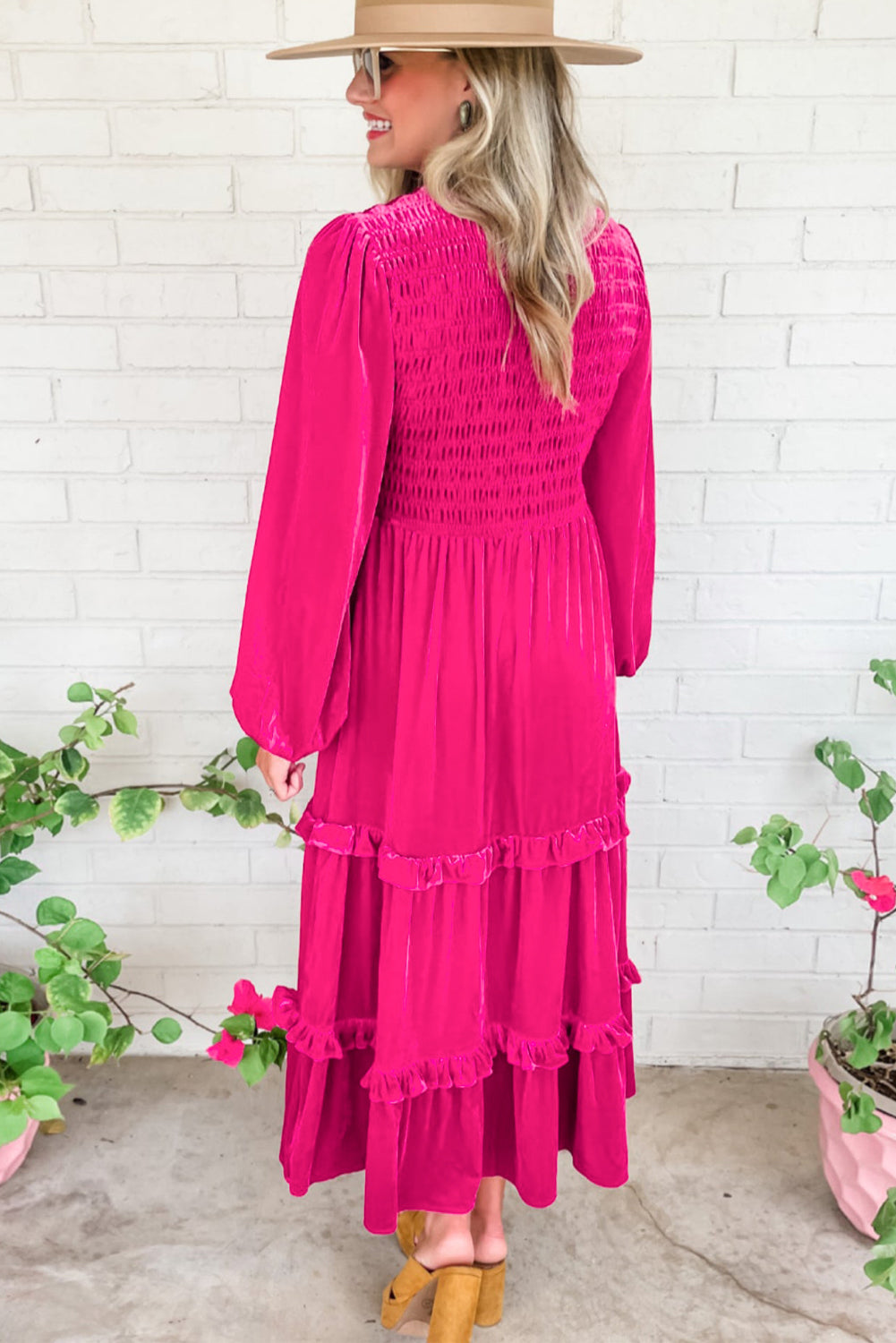 Fuchsia Dream Tiered Smock Dress