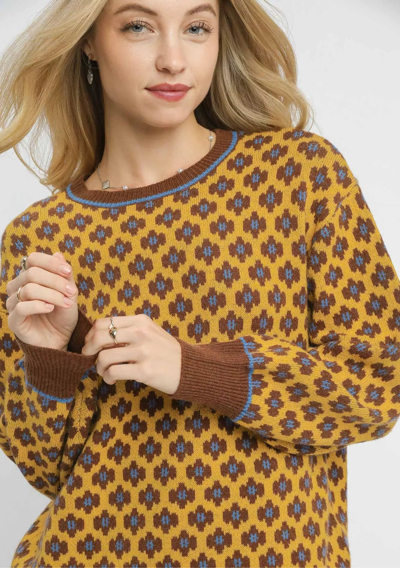 Umgee Abstract Print Crew Neck Sweater