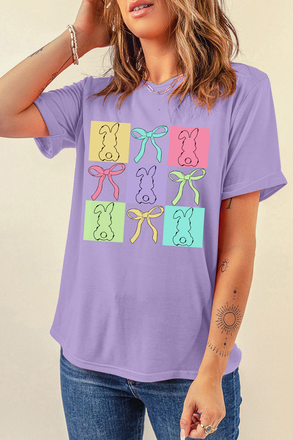 Wisteria Bunny Bow Plaid Print Easter Tee