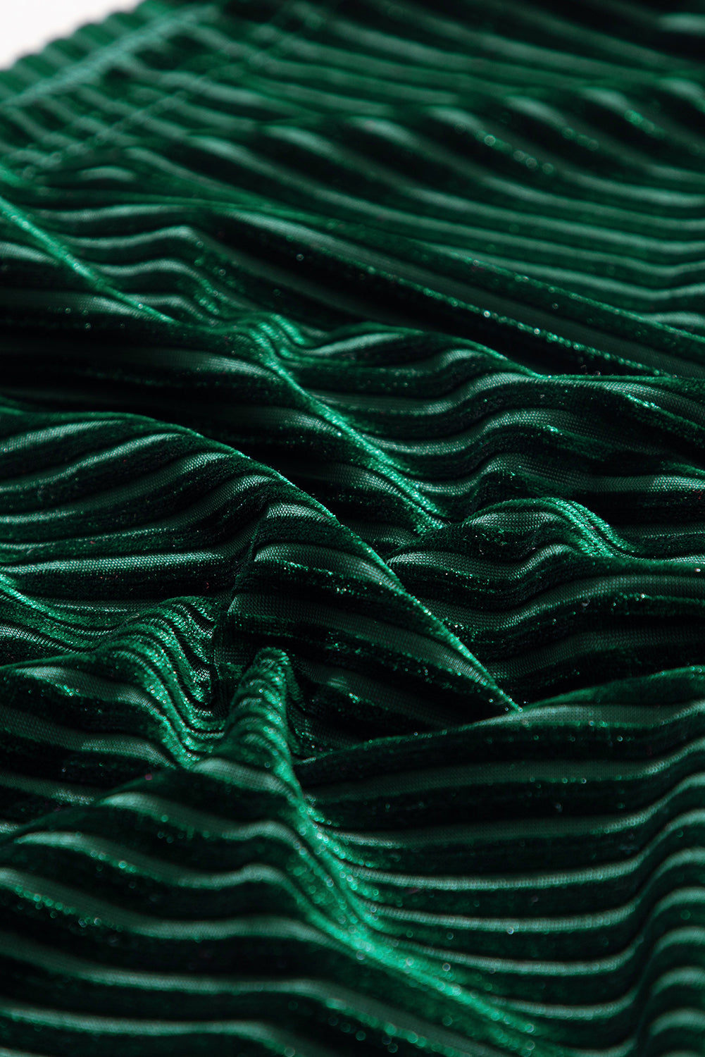 Green Smocked Ribbed Velvet Babydoll Top