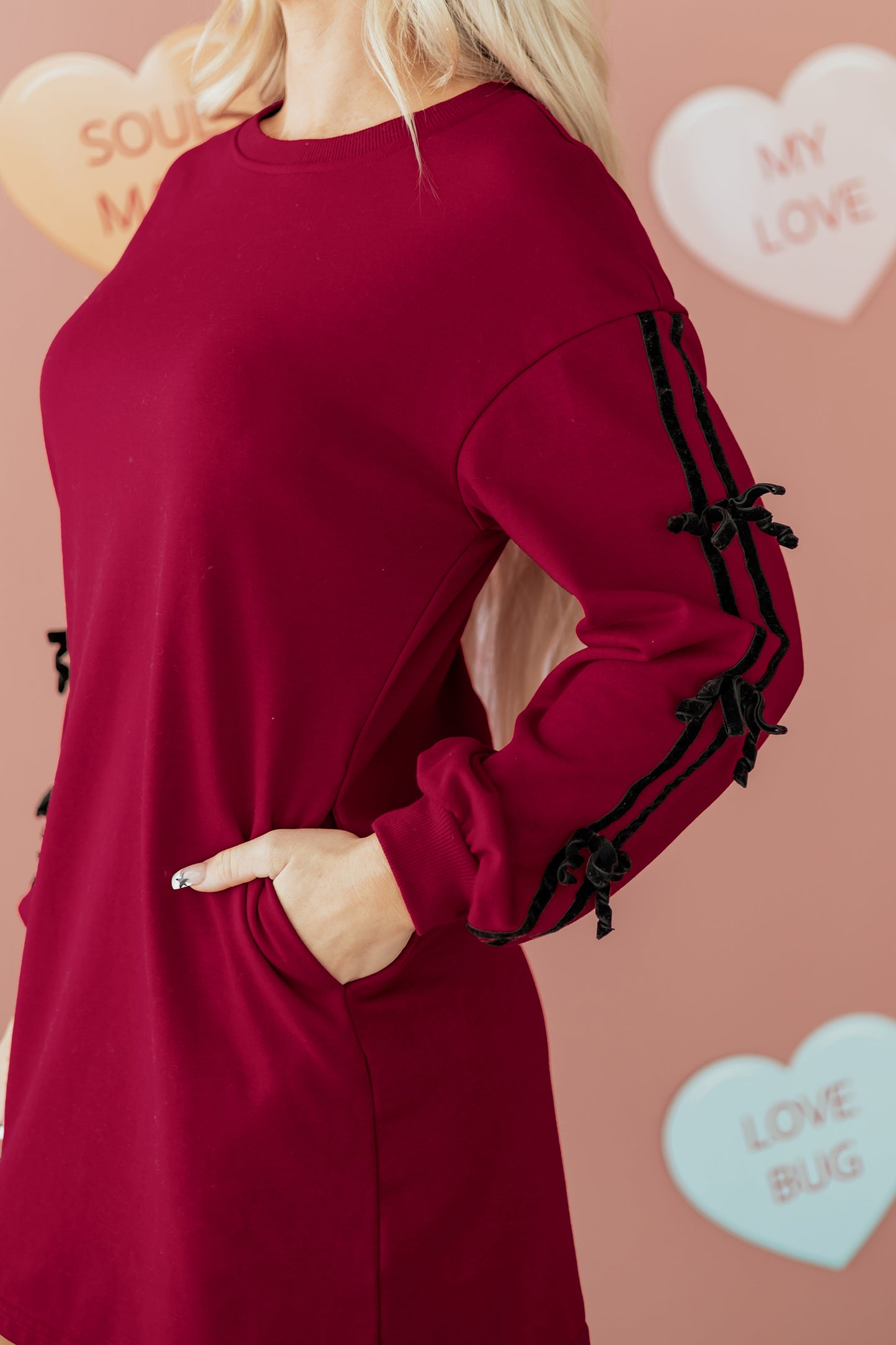 Bordeaux Darling Tie-Sleeve Dress