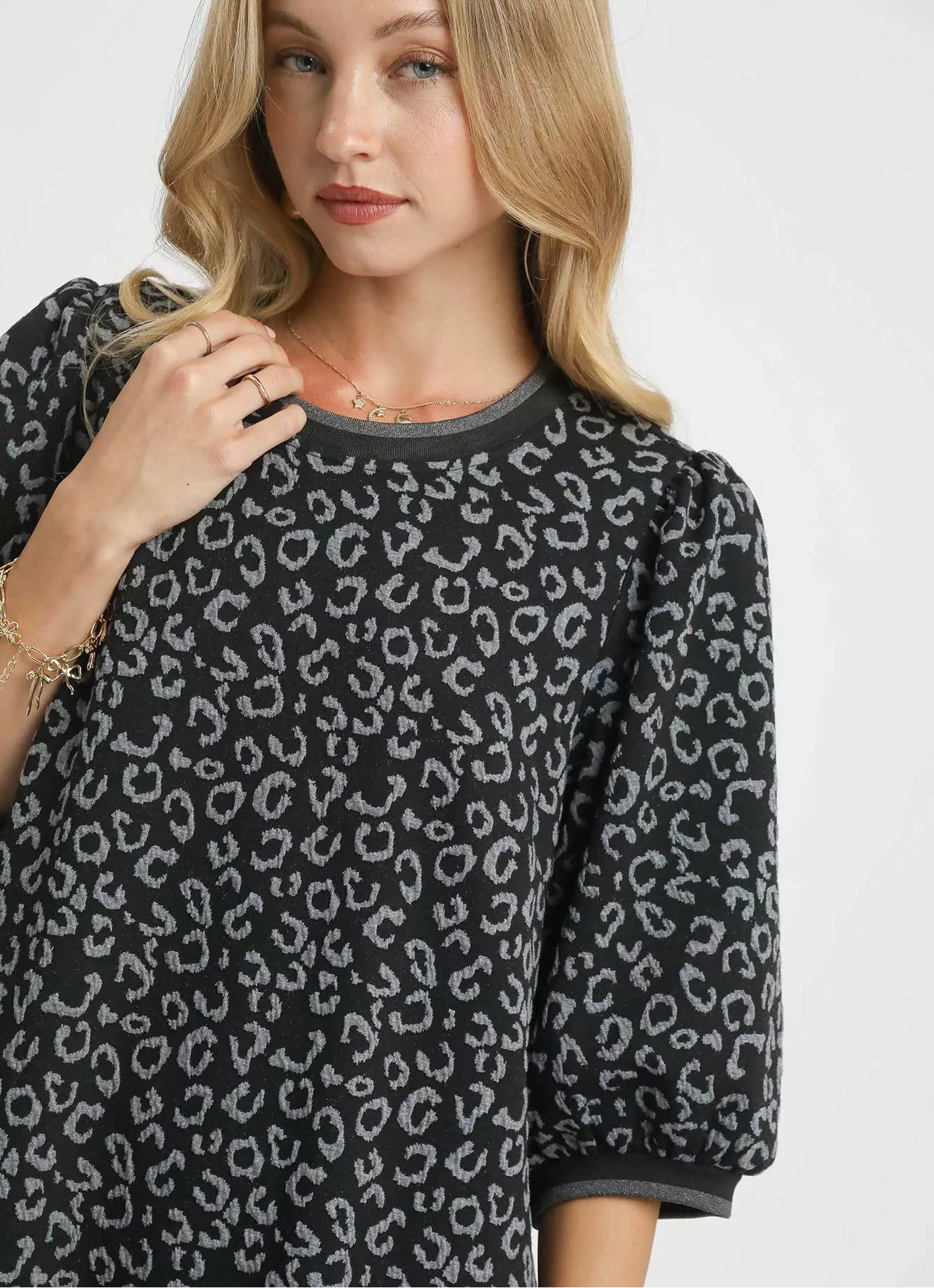 Umgee Leopard Print Jacquard Mini Dress