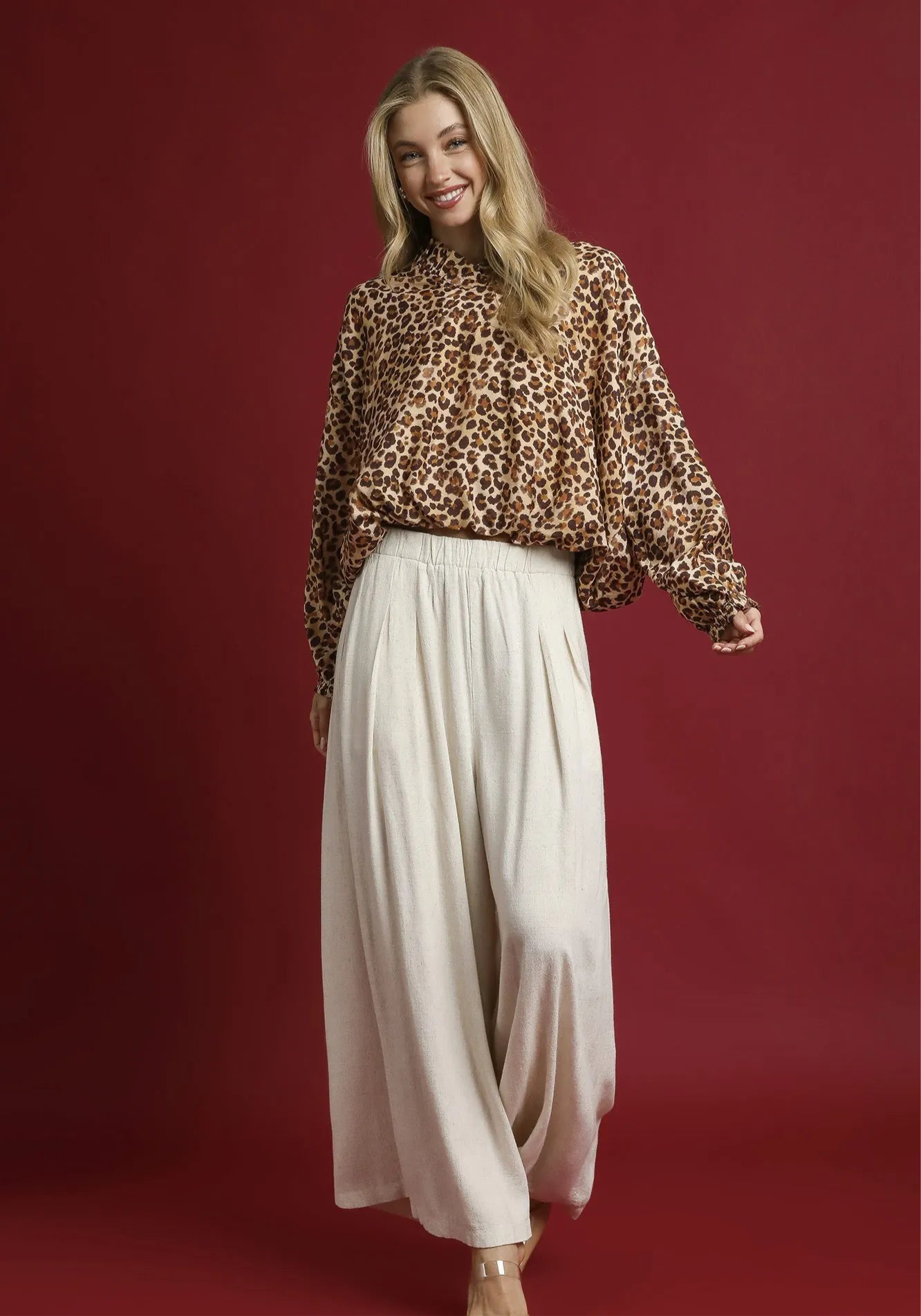 Umgee Leopard Print Balloon Sleeve Blouse