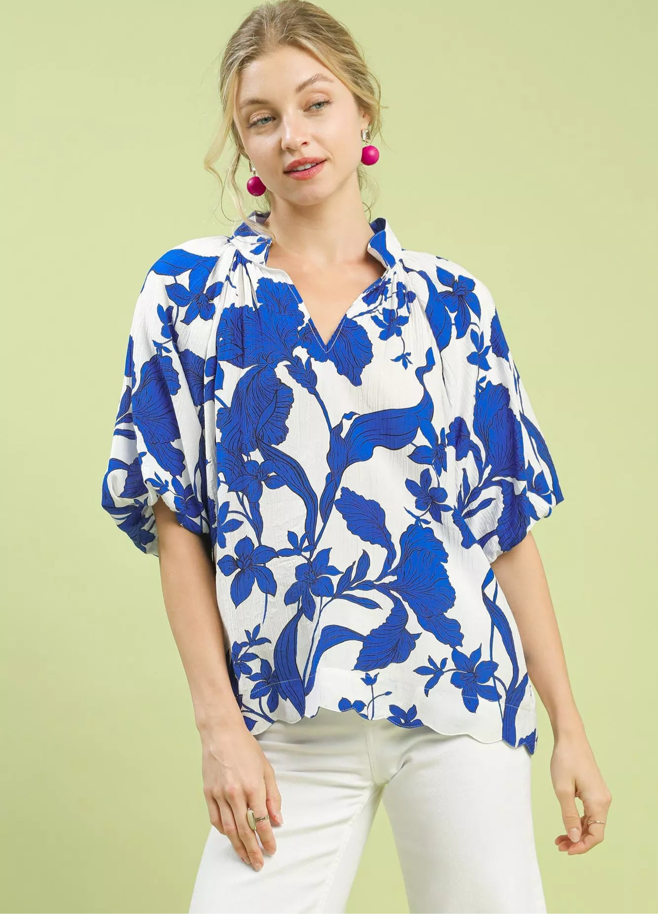 The Bluebell Garden Scallop Blouse by Umgee