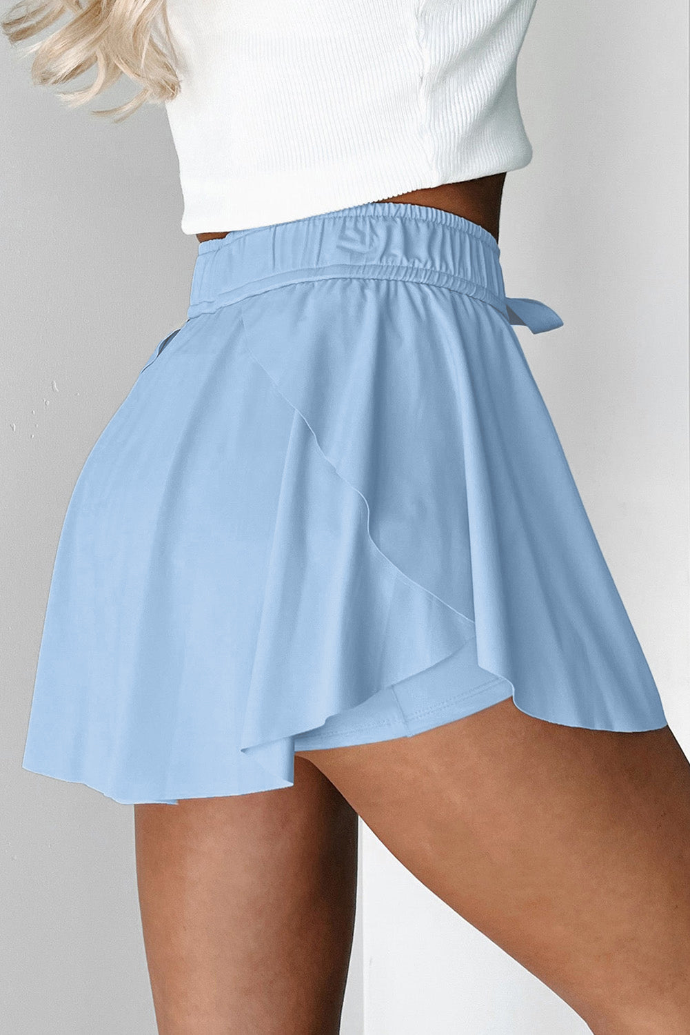 Light Green Drawstring Elastic Waistband Lined Tennis Skorts