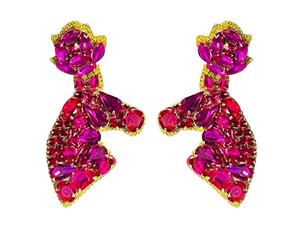 Derby Rhinestone Horse Earrings - Pink