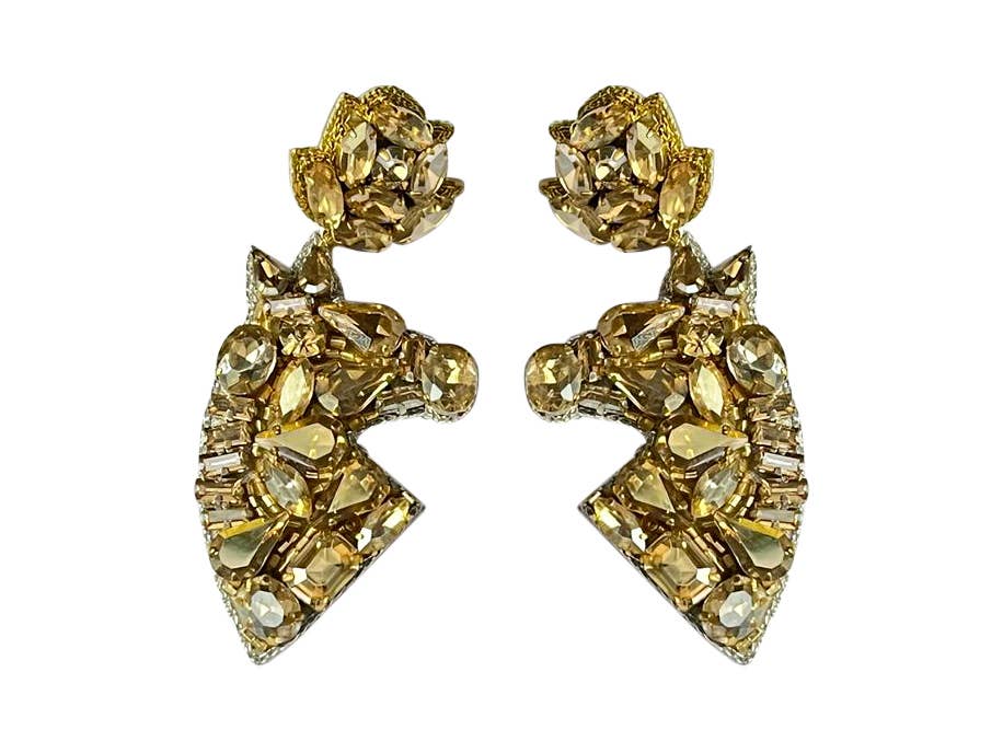 Derby Rhinestone Horse Earrings - Gold
