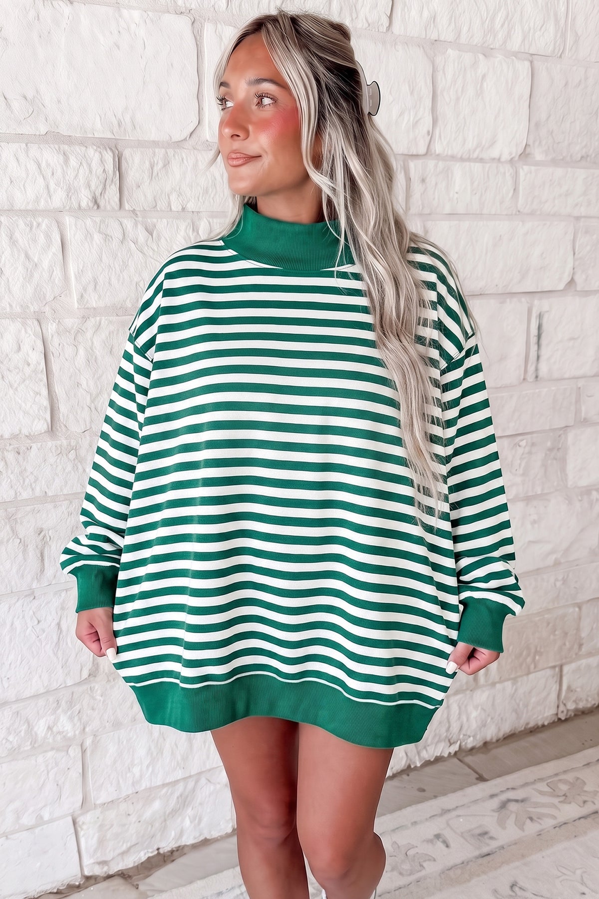 The Hampton Stripe Oversized Mock Neck