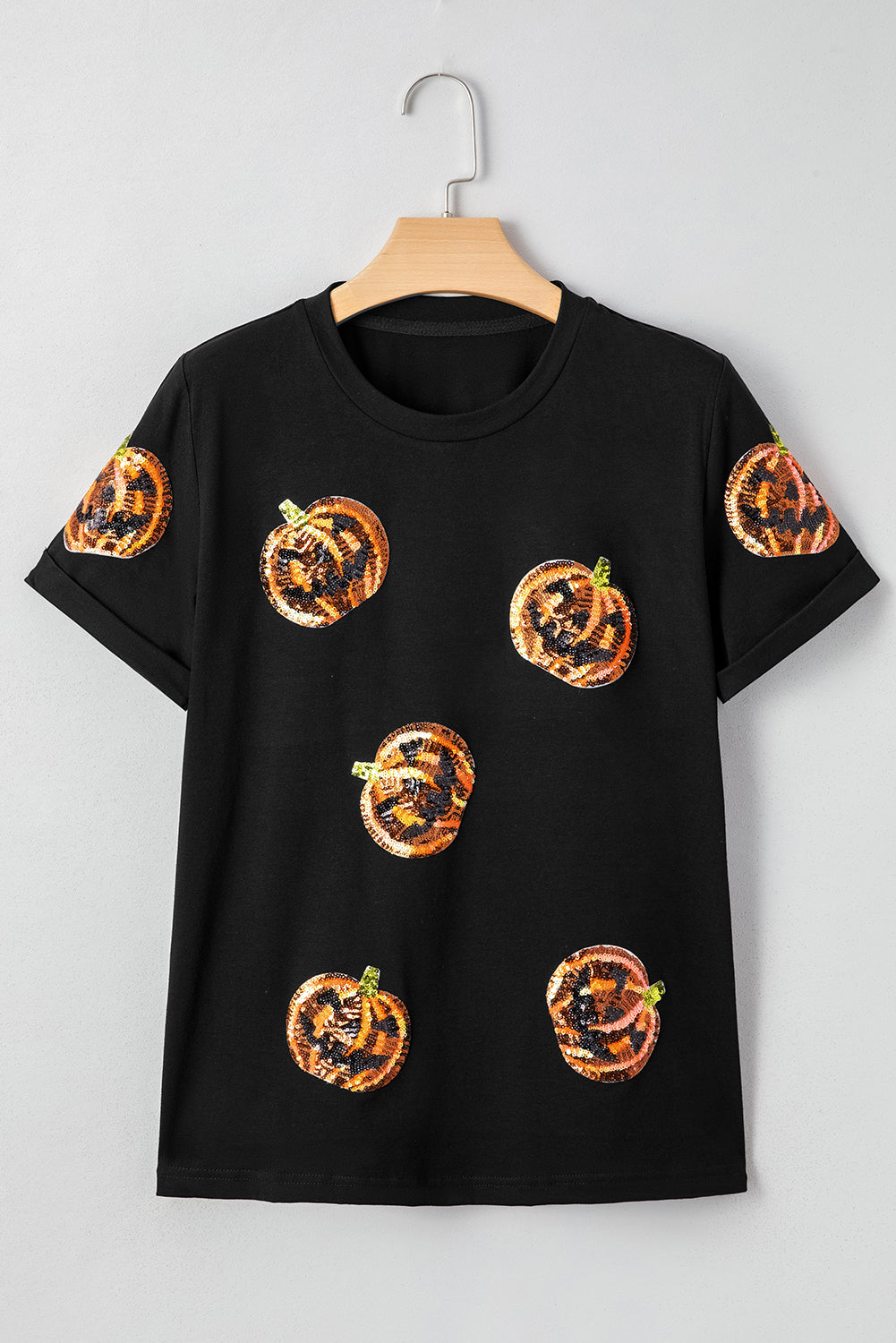 Sequin Pumpkin Face Halloween T Shirt