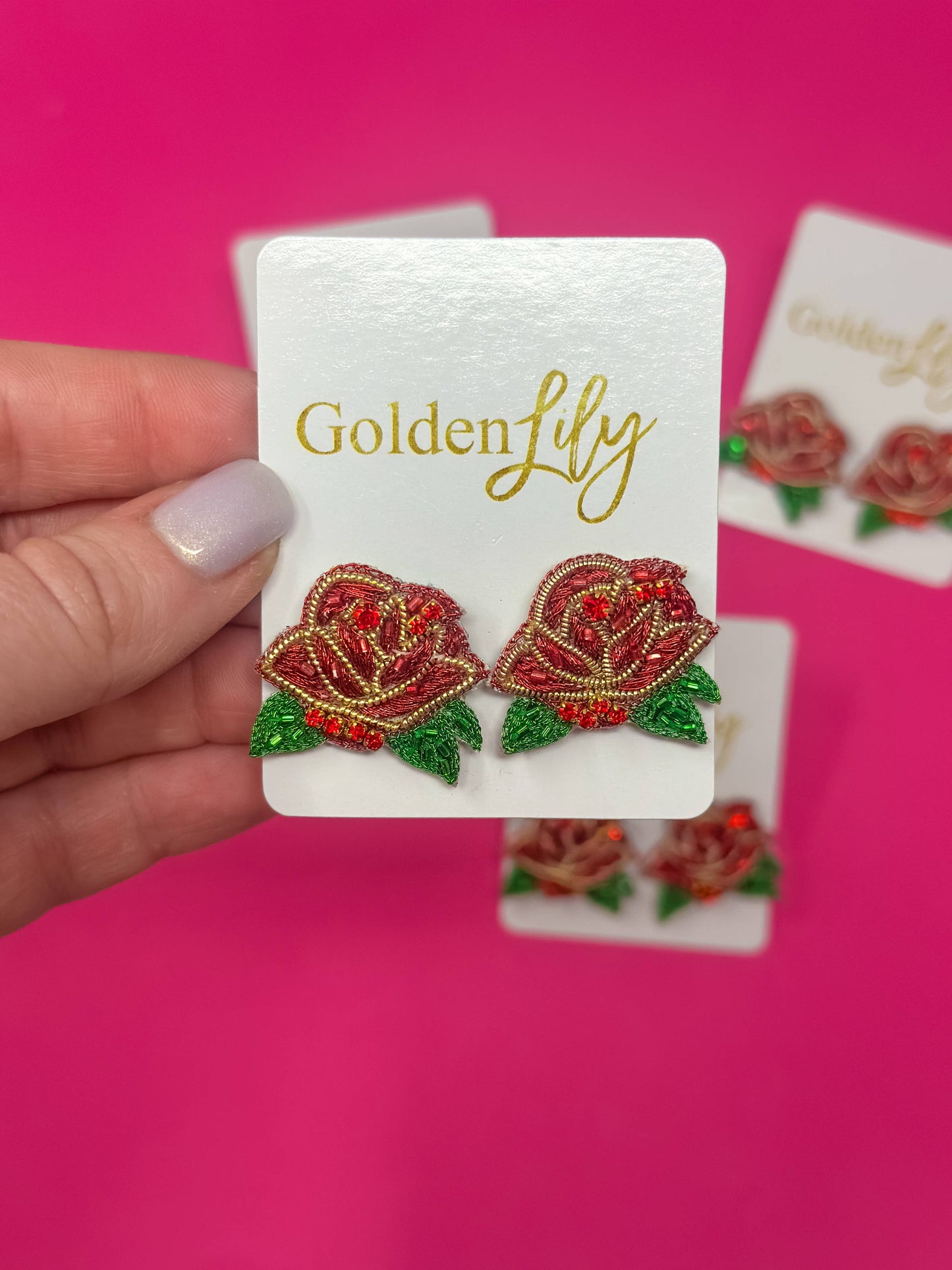 Derby Red Rose Stud Earrings