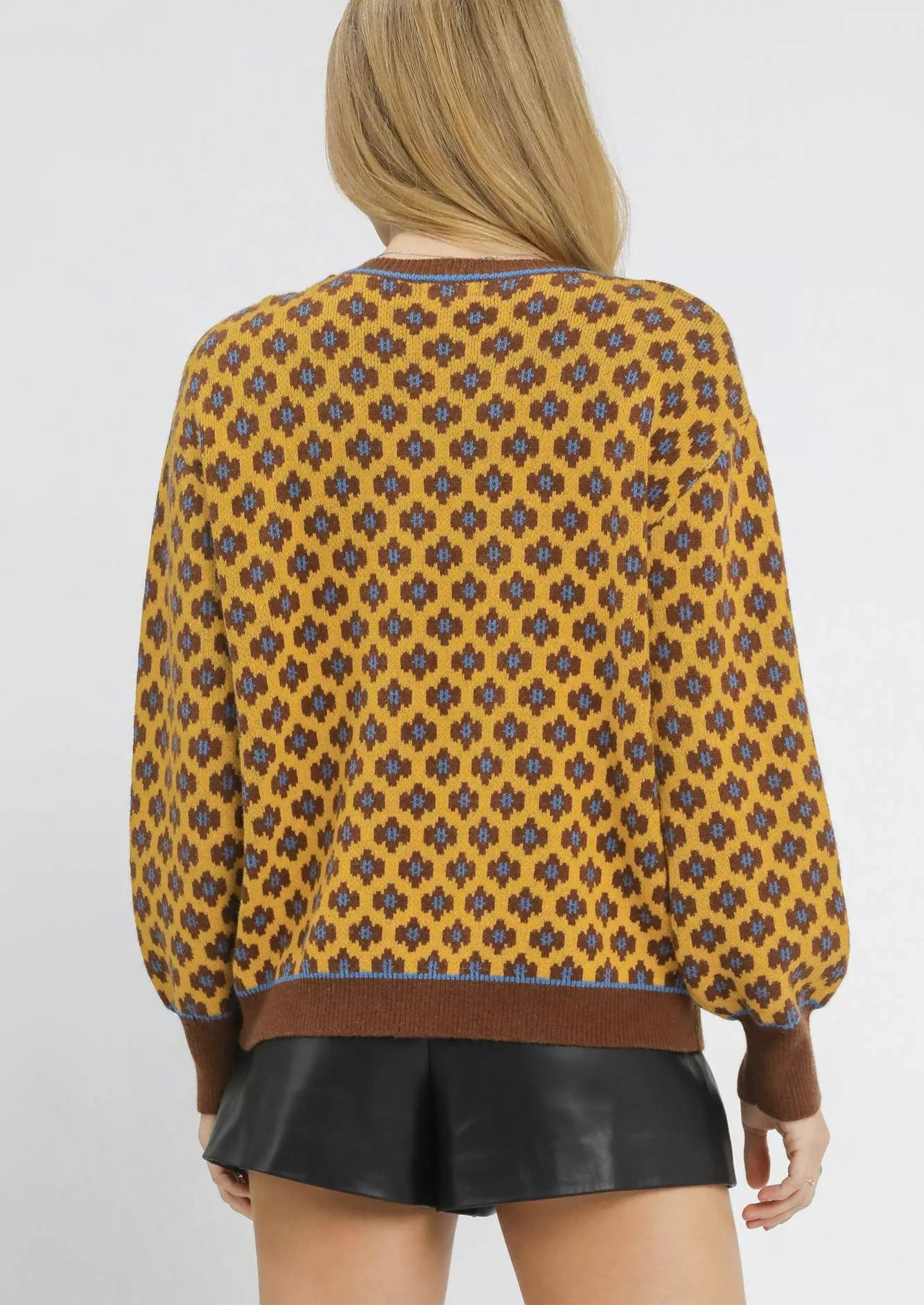 Umgee Abstract Print Crew Neck Sweater