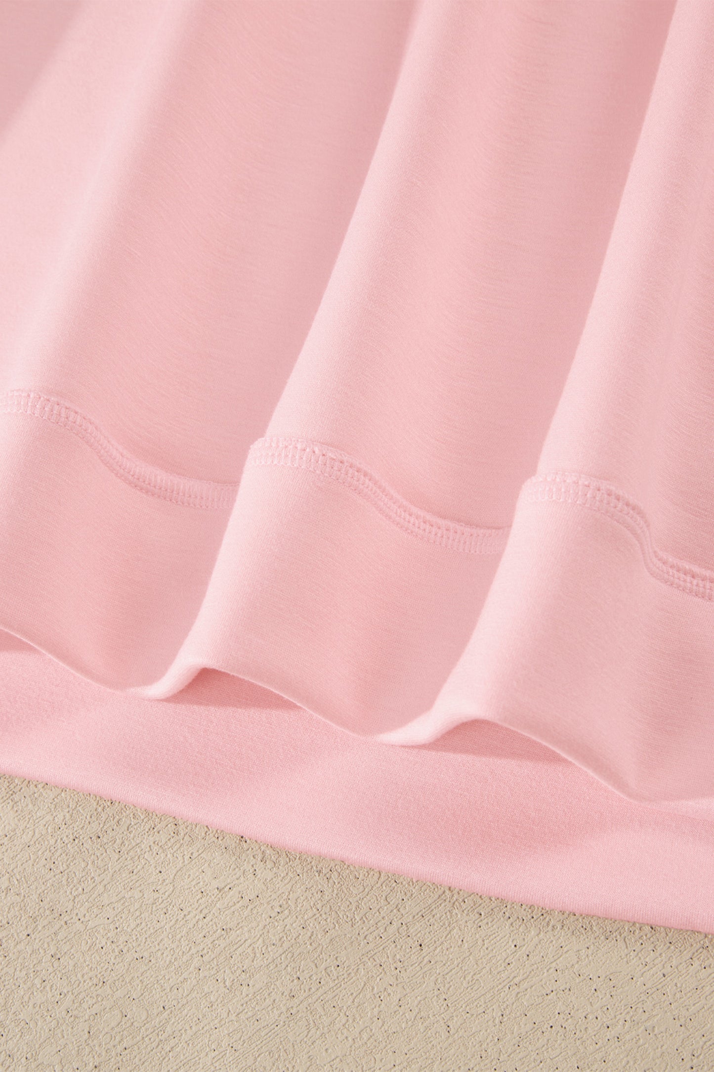 Light Pink Solid Color Exposed Seam Mock Neck Oversize Tee Casual Shorts 2pcs Outfit