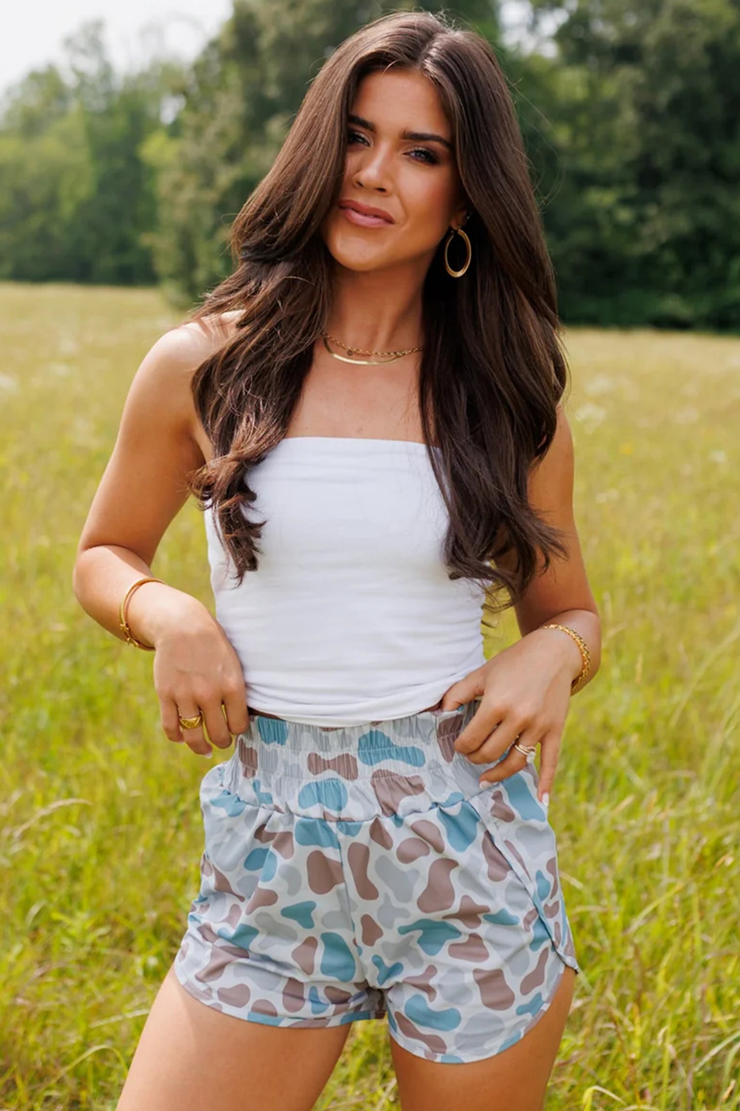 Multicolour Camouflage Print High Waist Athleisure Shorts