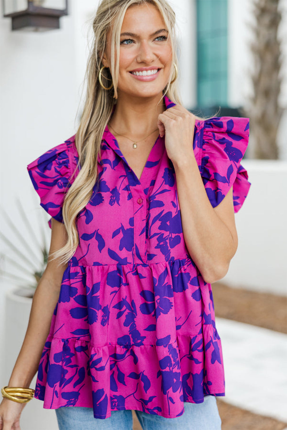 Floral Print Collared Blouse