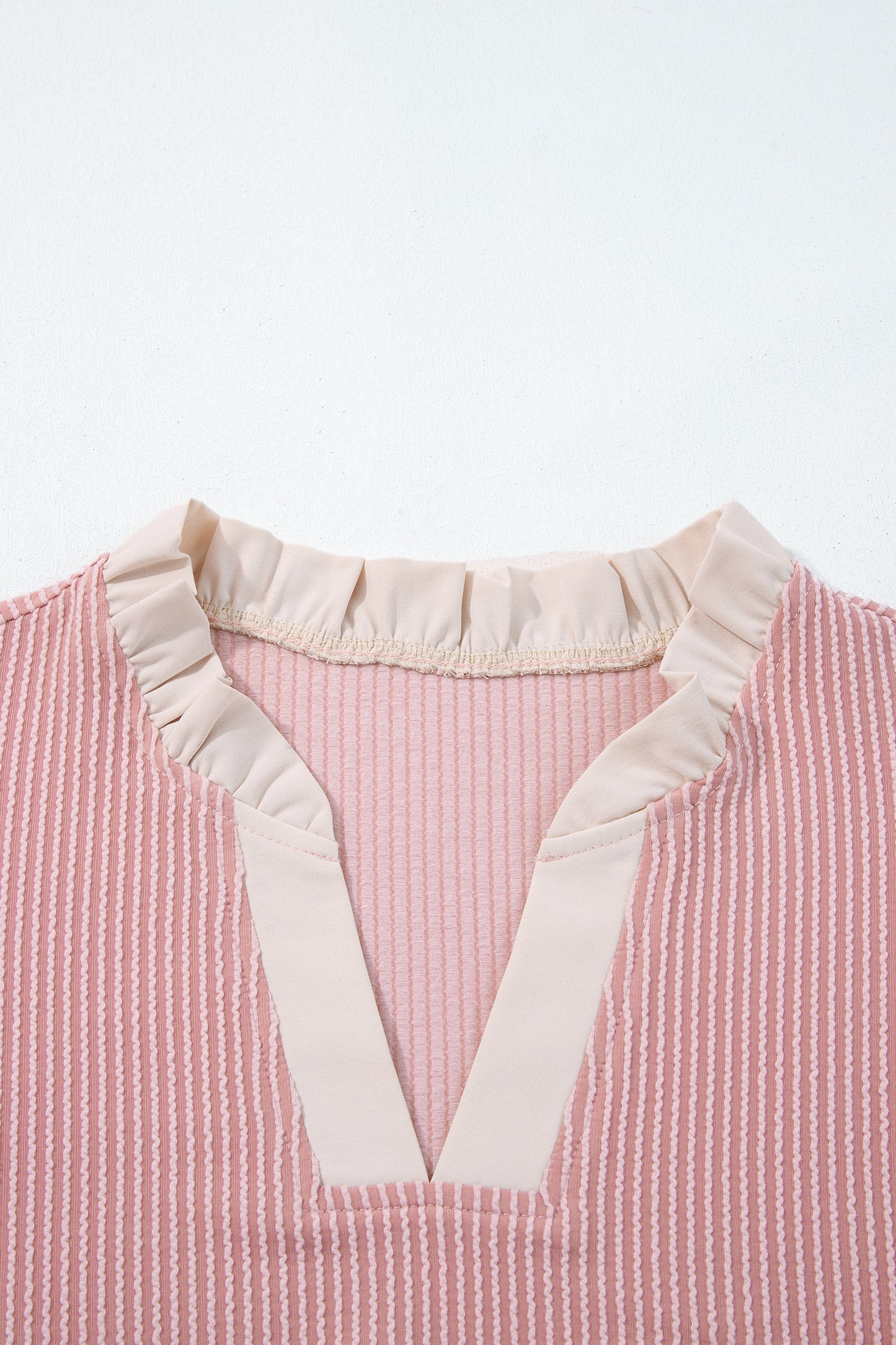 Plus Size Ruffled Short Sleeve Ribbed Textured Blouse