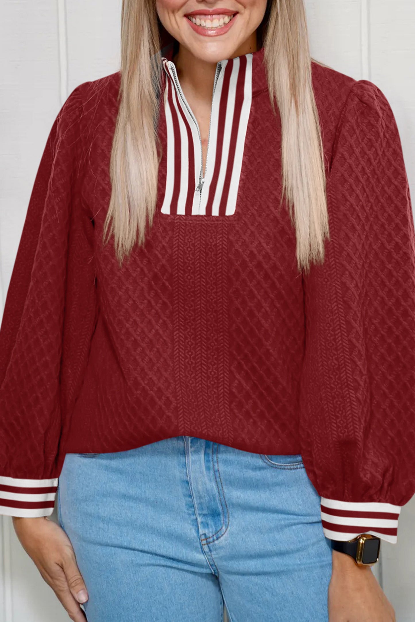 Varsity Chic Quilted Half-Zip
