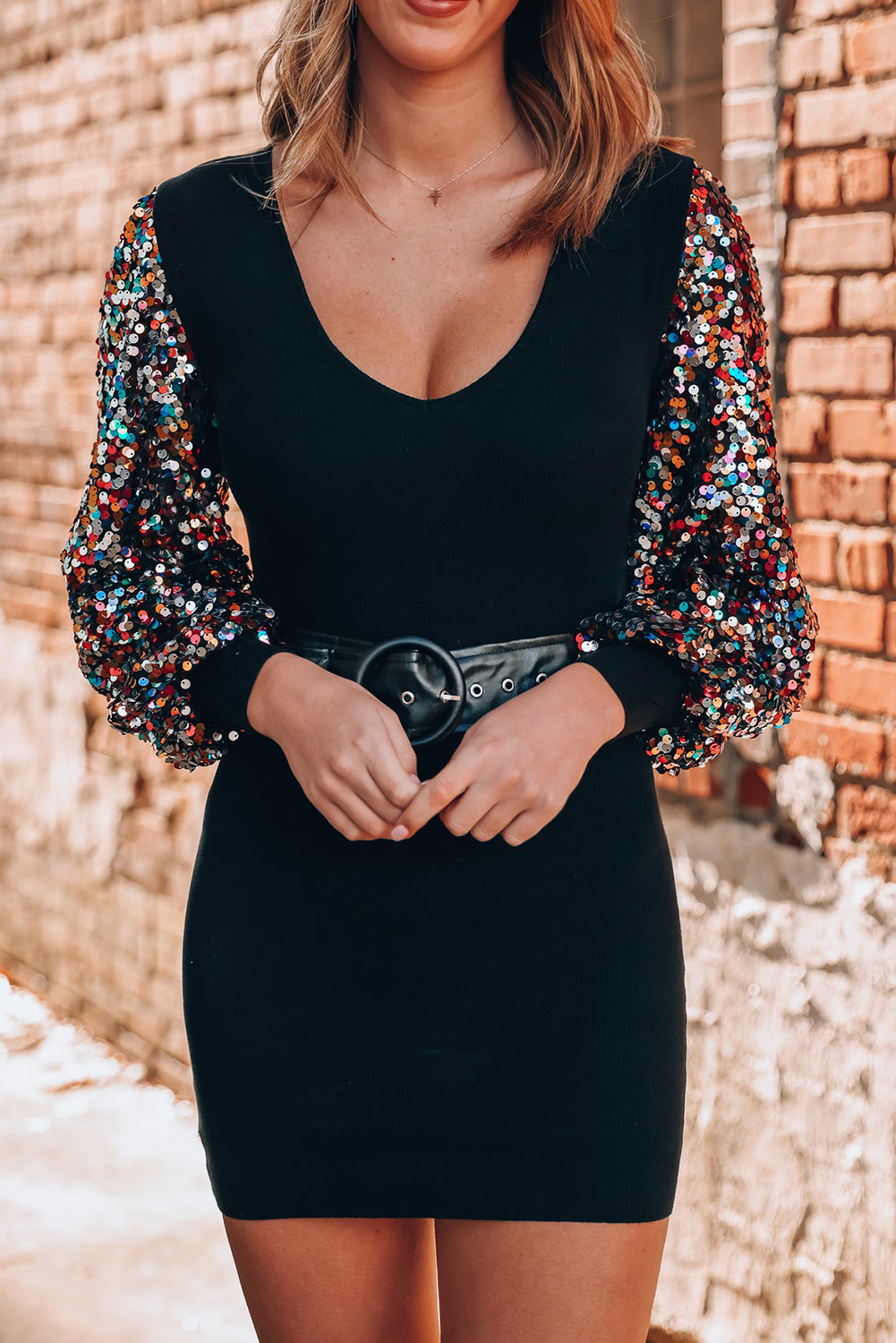 Confetti Nights Sequin Sleeve Dress