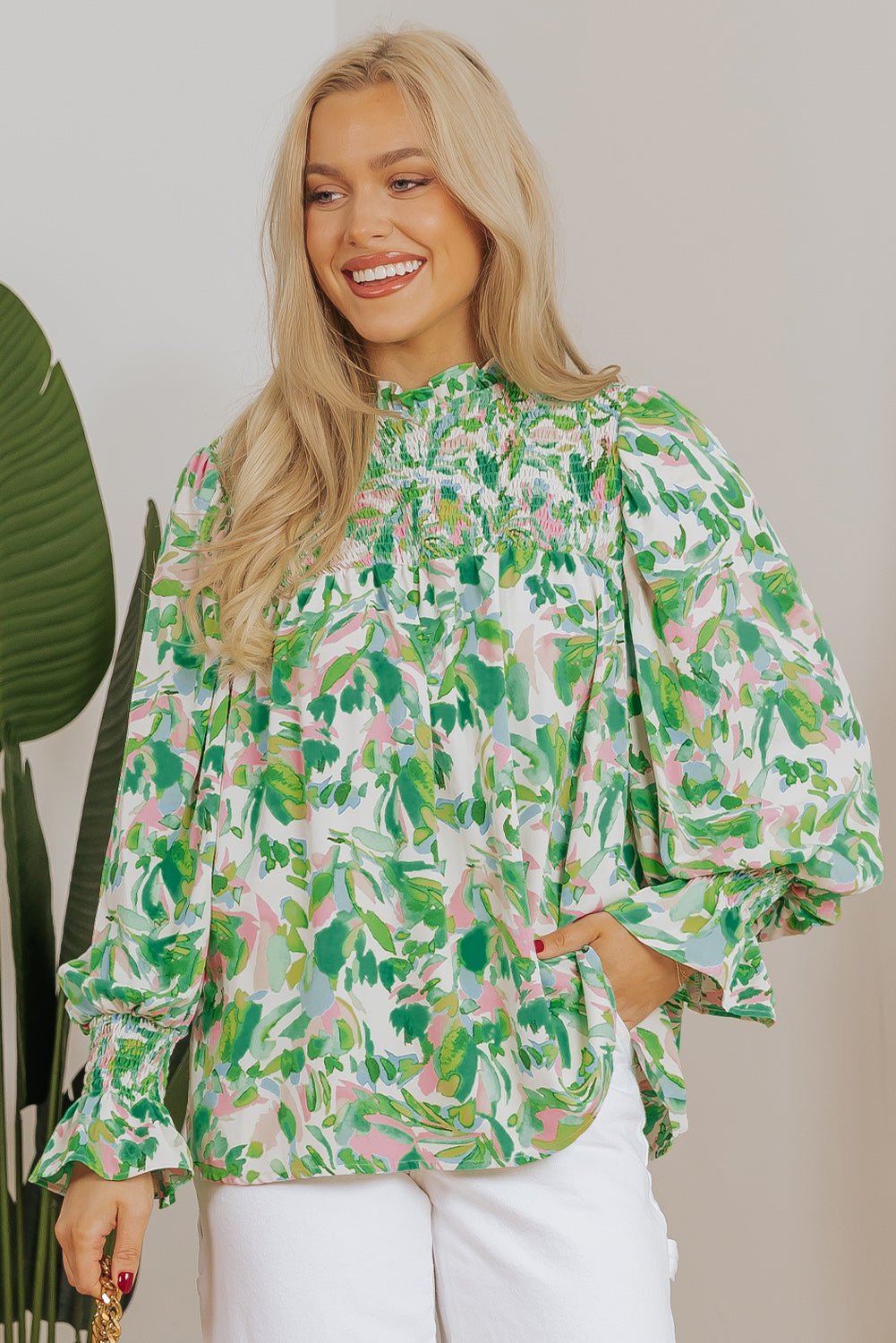Emerald Garden Smocked Blouse