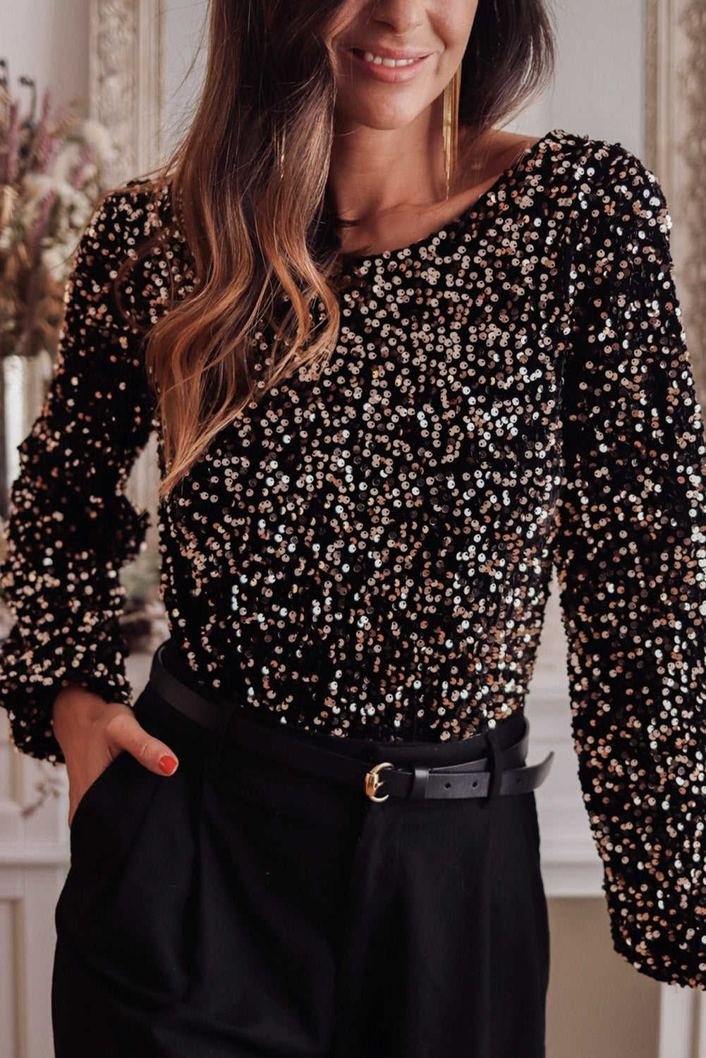 Midnight Muse Open-Back Sequin Bodysuit