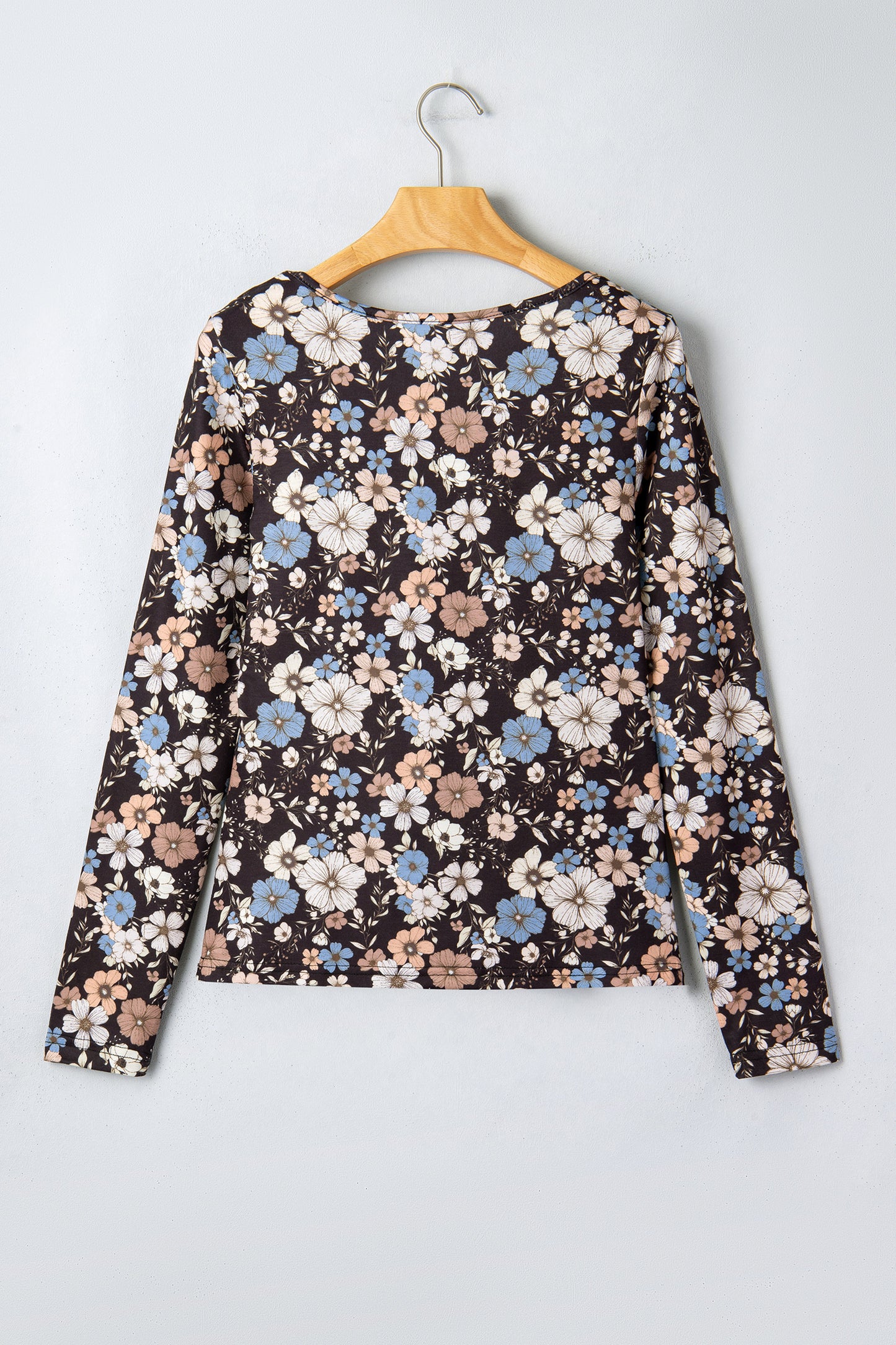 Black Floral Print Slim Long Sleeve T Shirt
