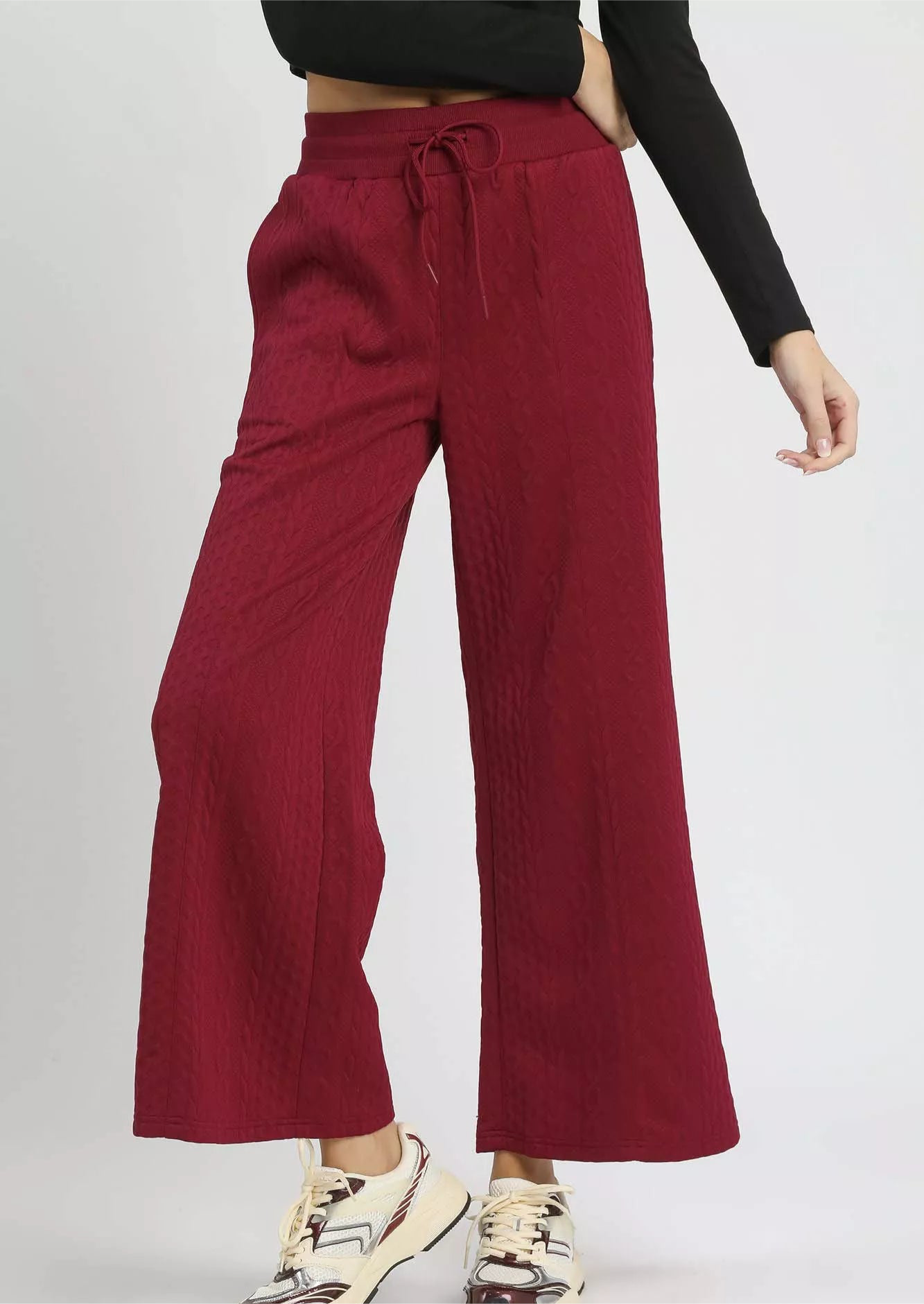 Umgee Cable Knit Textured Wide Leg Pants