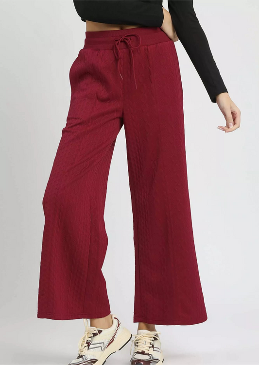 Umgee Cable Knit Textured Wide Leg Pants