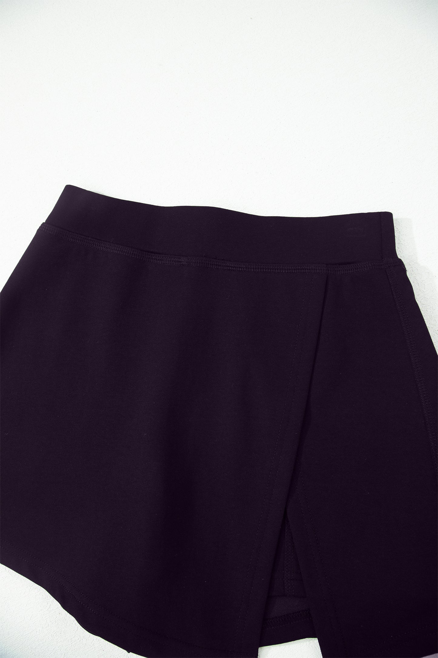 Black Solid Color Wrapped Side Slit Skort