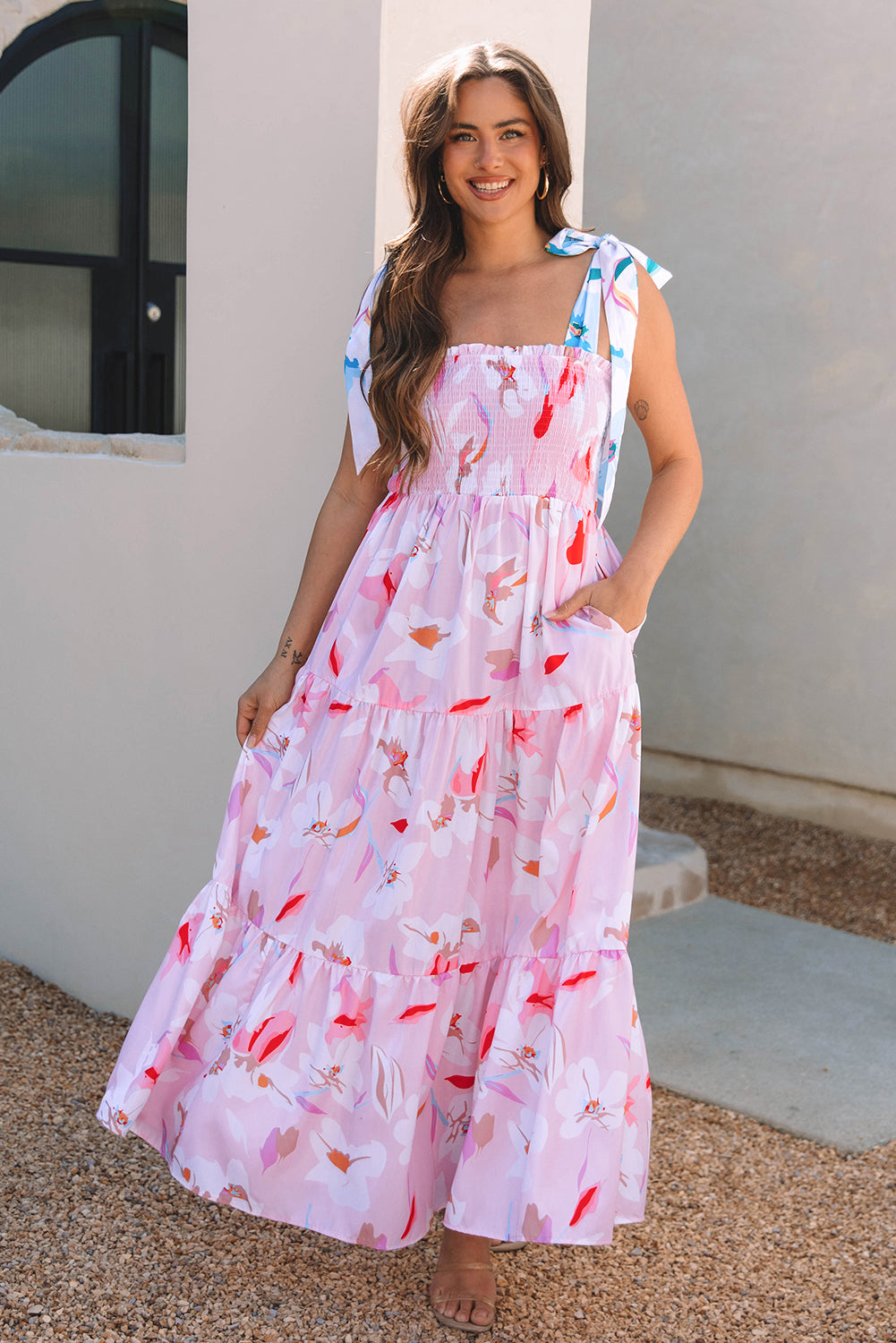 Blushing Petals Tiered Maxi Dress