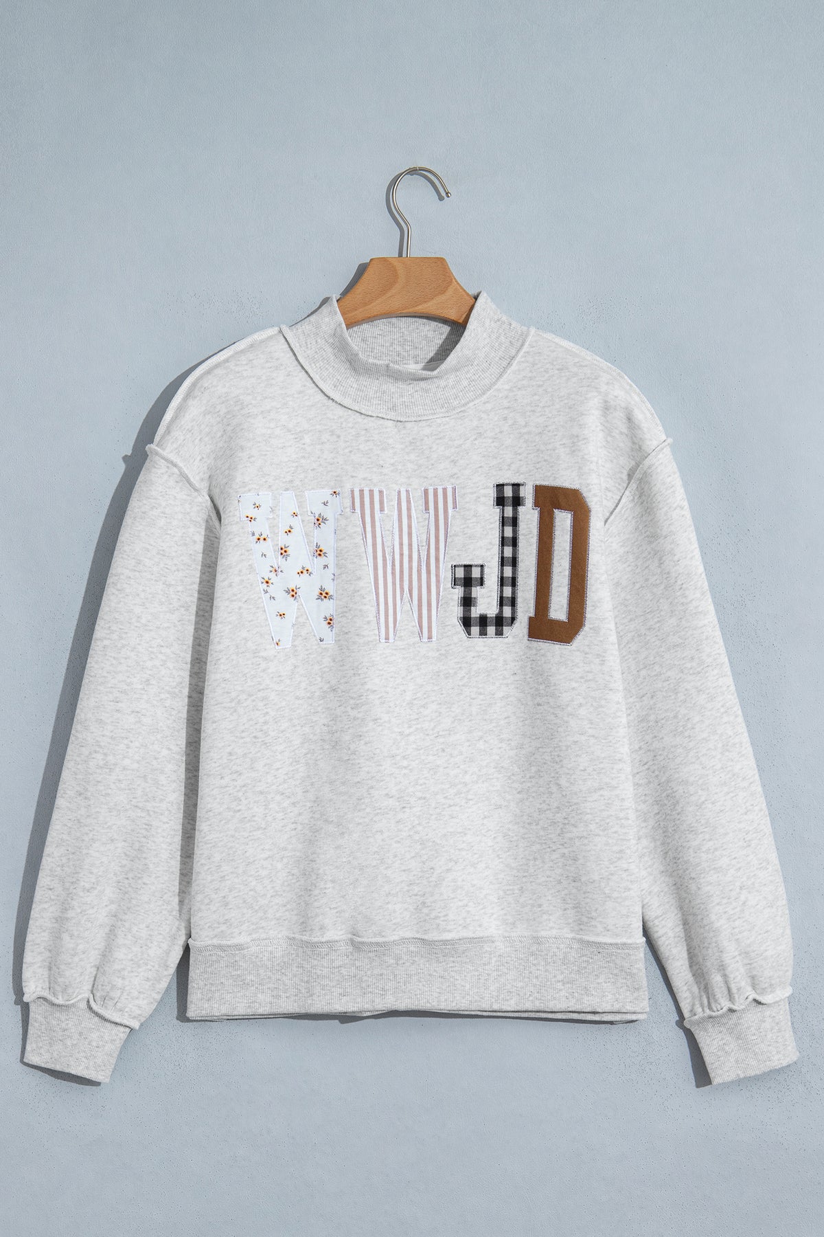 Gray WWJD Embroidered Mock Neck Sweatshirt