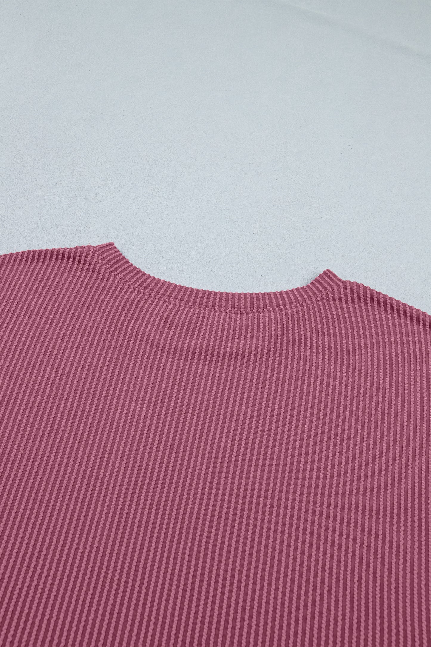 Pitaya Pink Twisted Ribbed Loose Tee Drawstring Elastic Waist 2pcs Short Set