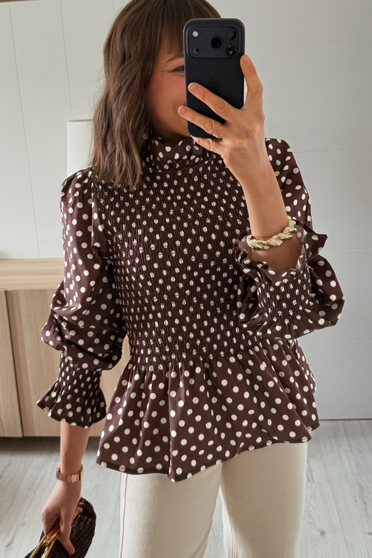 The Mocha Dot Darling Blouse