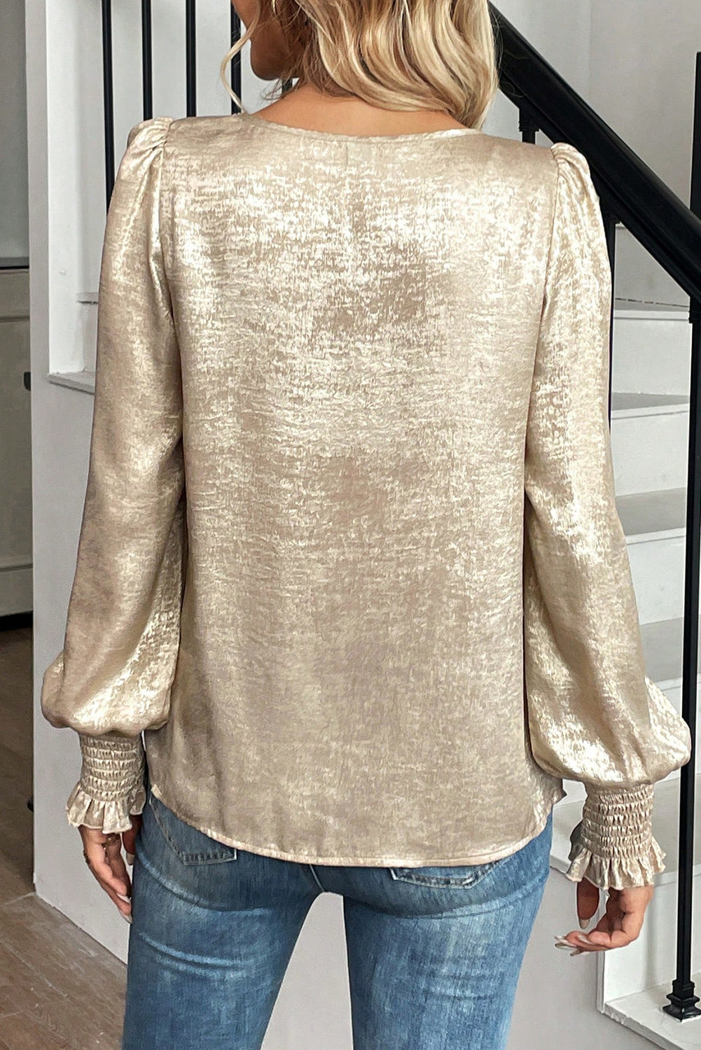 Champagne Crinkle Satin Blouse