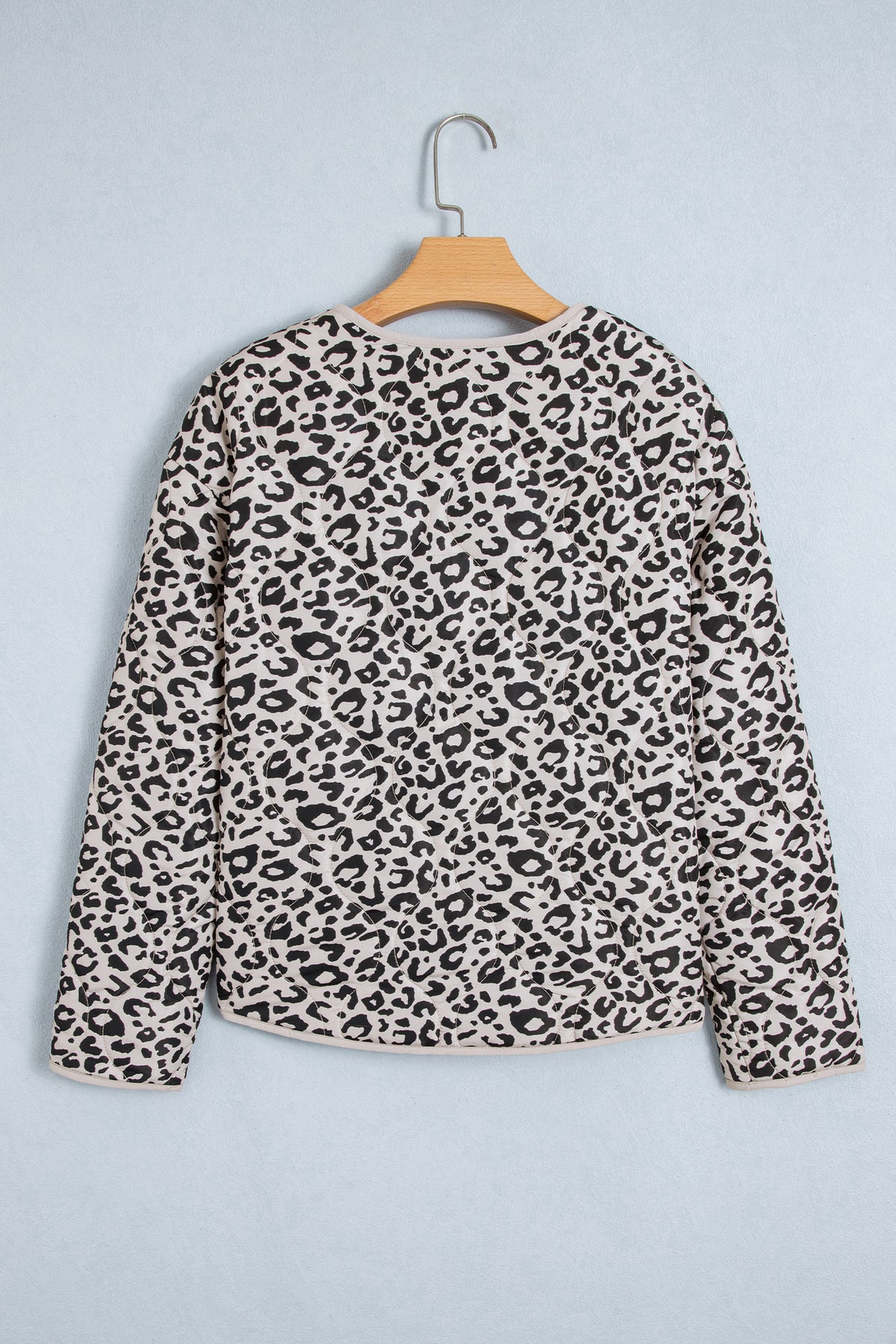Khaki Leopard Print Patch Pockets Binding Tape Long Sleeve Regular Fit Jacket