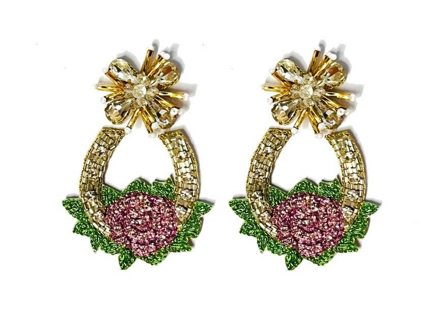 Derby Rose Horseshoe Earrings