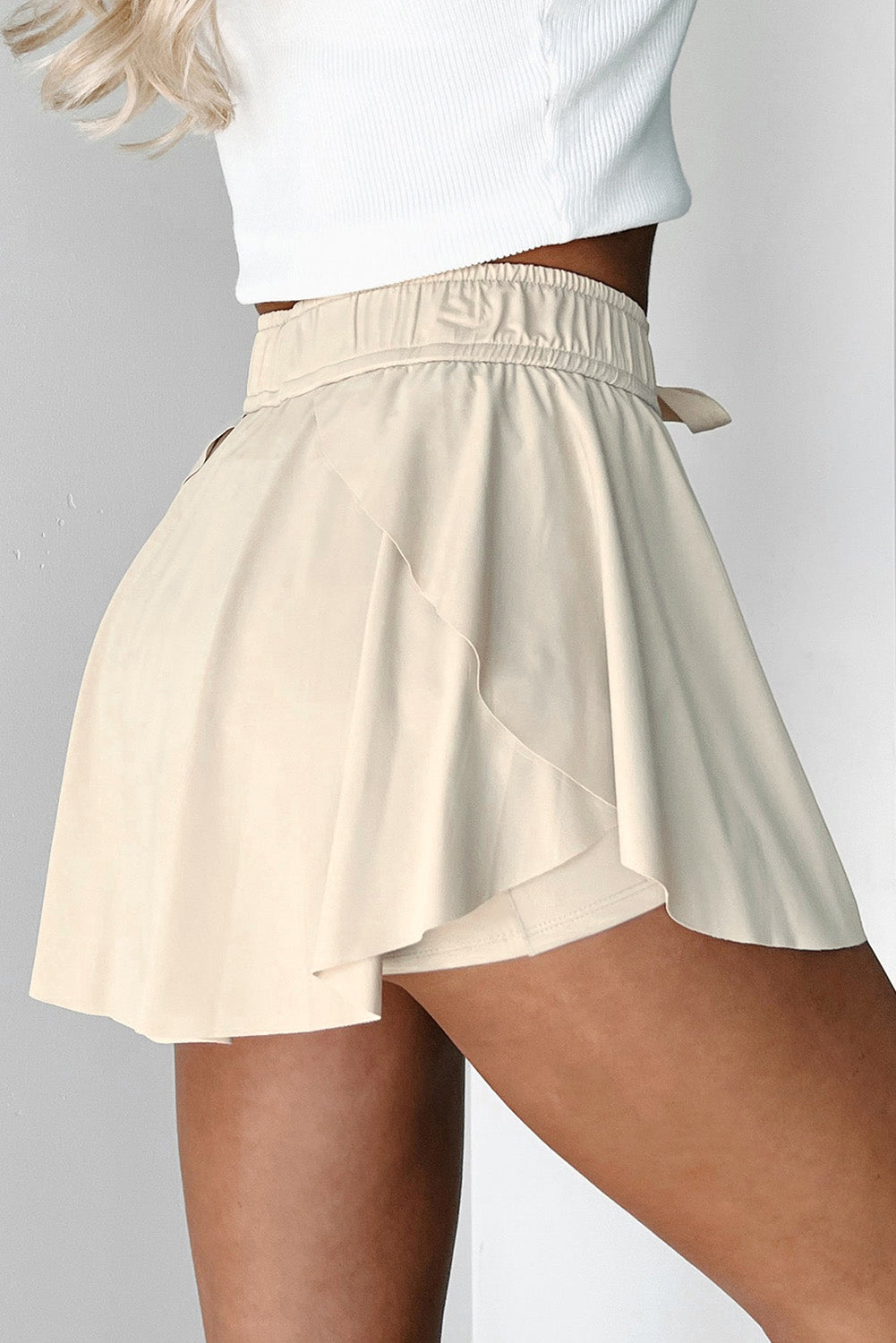 Light Green Drawstring Elastic Waistband Lined Tennis Skorts