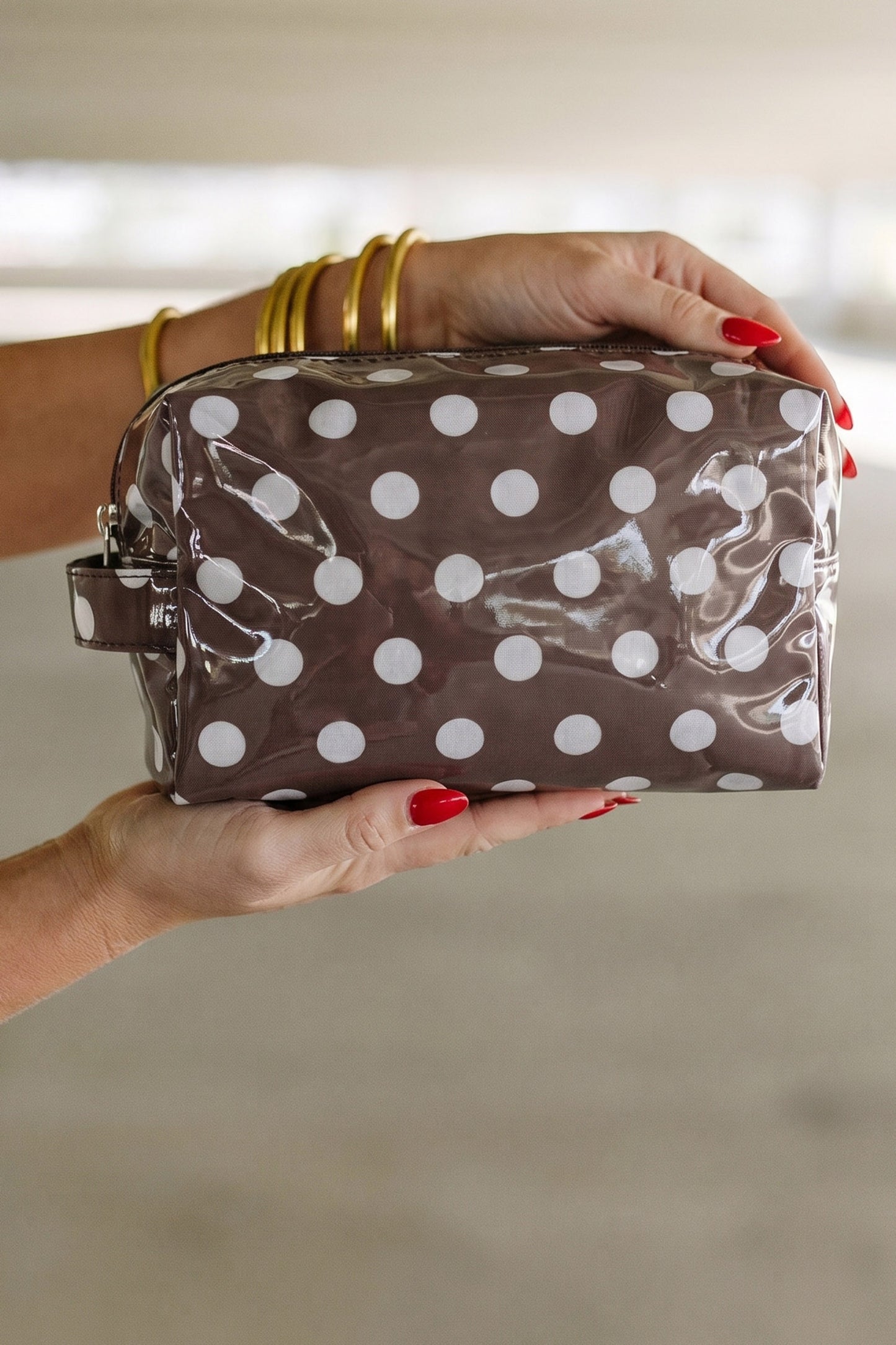 White Durable PVC Polka Dot Makeup Bag