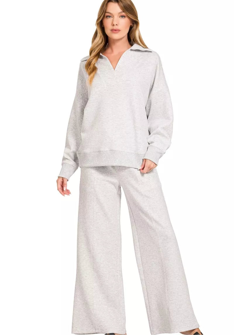 Zenana Scuba Collared Pullover and Pants Set
