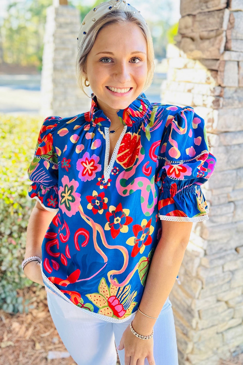 Santorini Bloom Statement Blouse