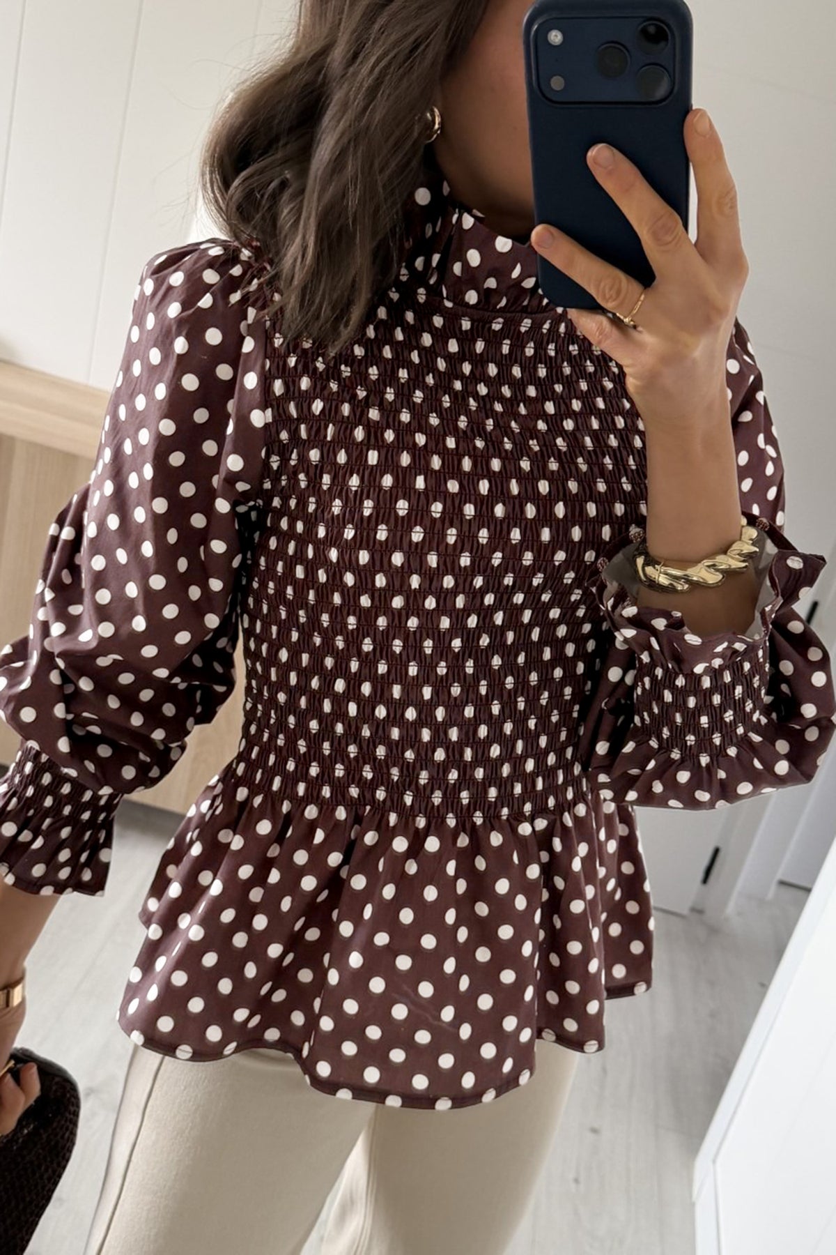 The Mocha Dot Darling Blouse