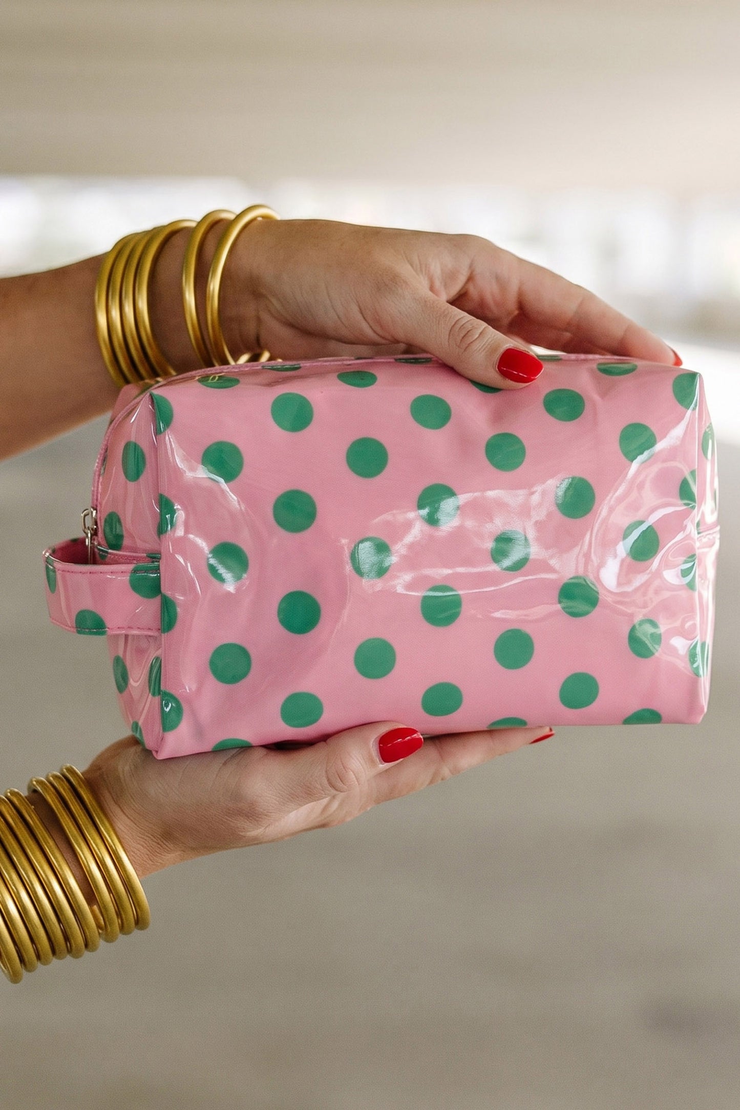White Durable PVC Polka Dot Makeup Bag
