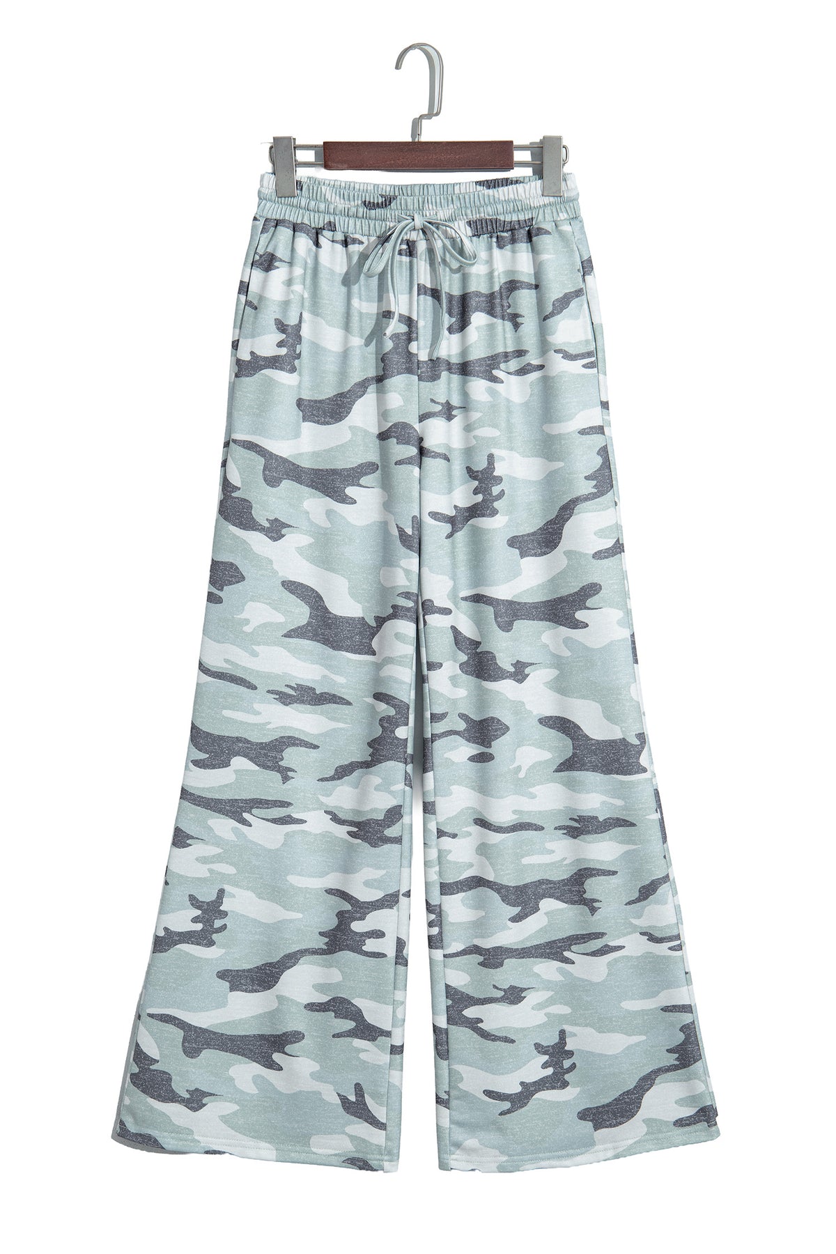 Green Camo Wide Leg Tie Elastic Waist Casual Pants