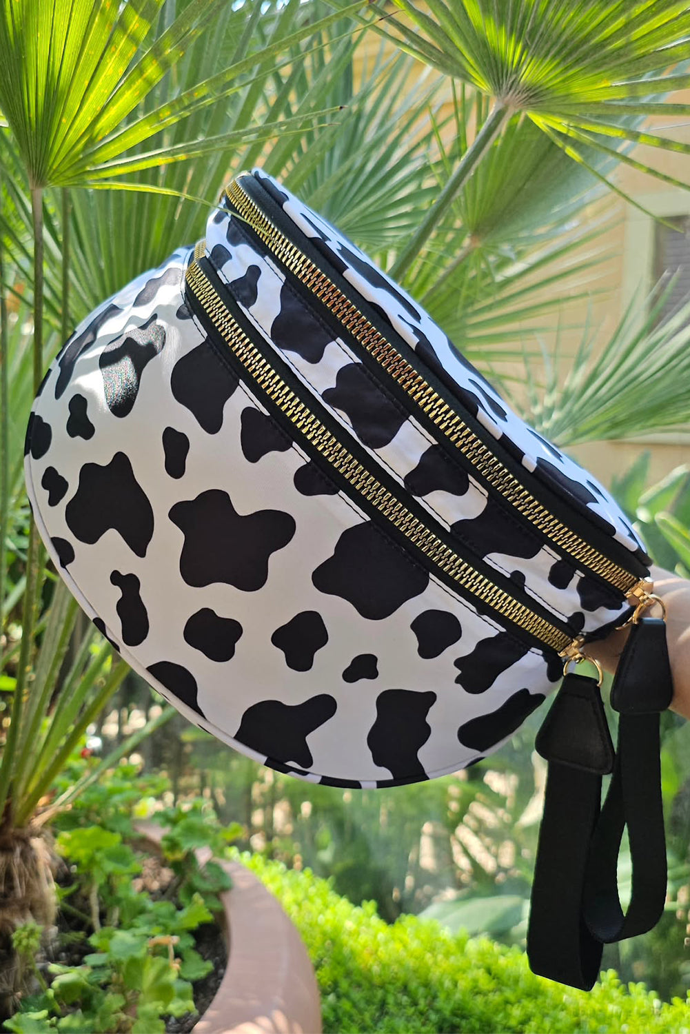White Checkered Print Wide Strap Large Crossbody Bag