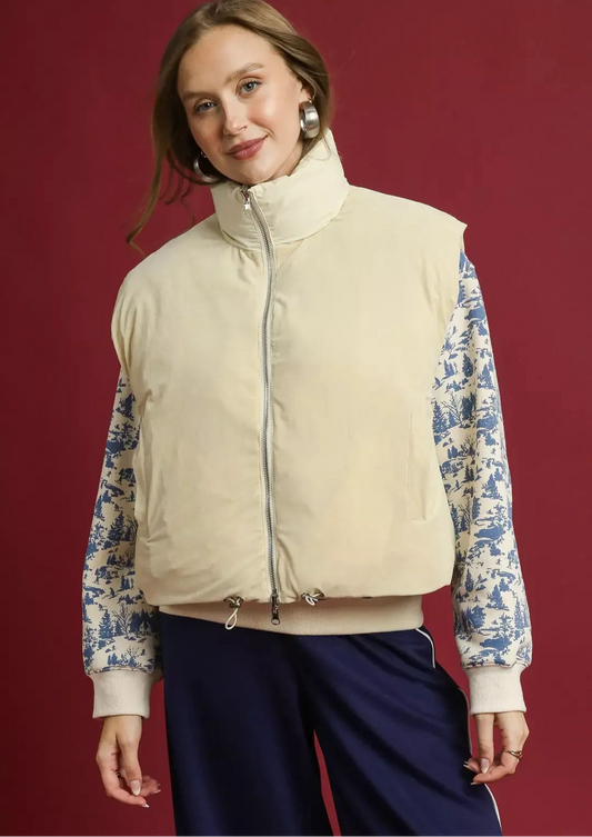 Umgee High Neck Puffer Vest with Zip Front